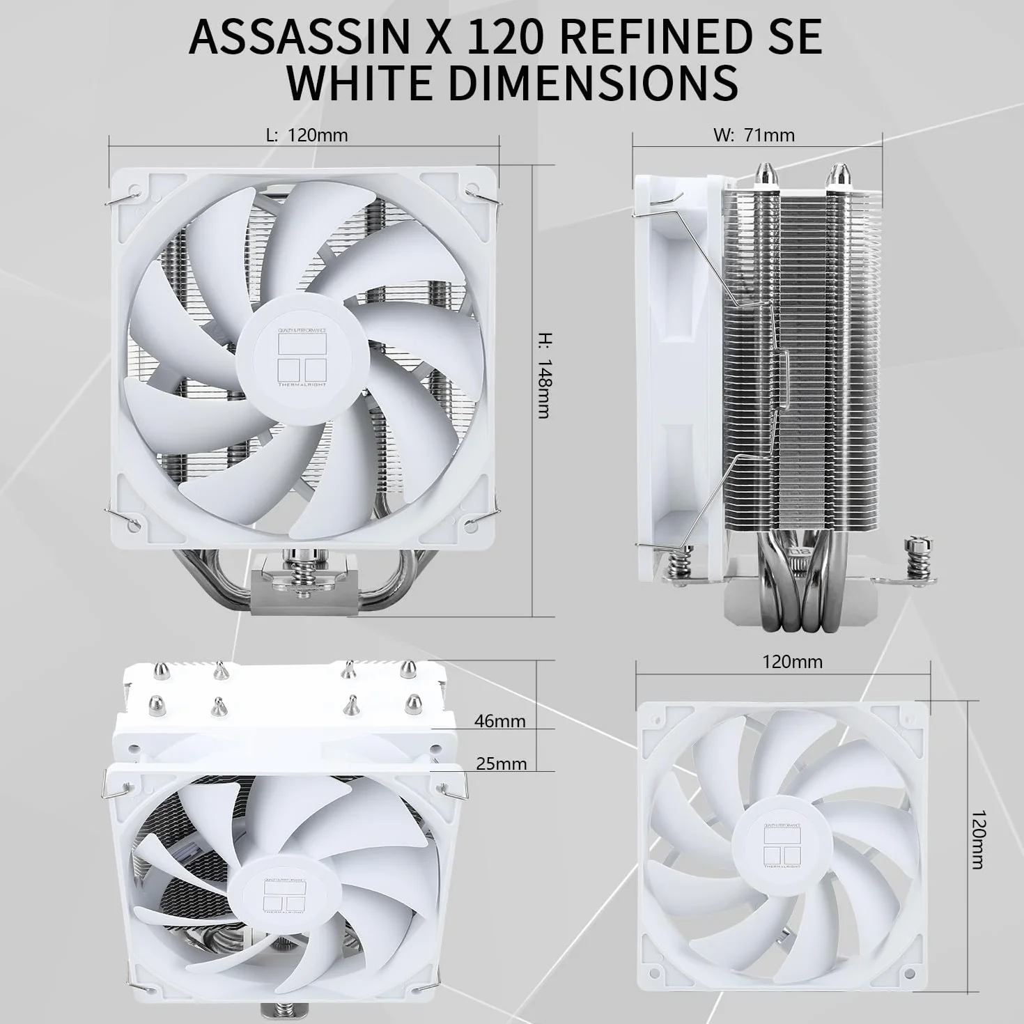 Thermalright Assassin X 120 SE biały wentylator chłodzący CPU, 4 rury grzewcze, TL-C12CW PWM, łożysko S-FDB, AMD AM4 AM5/Intel LGA1700/1150/1151/1155/1156/1200