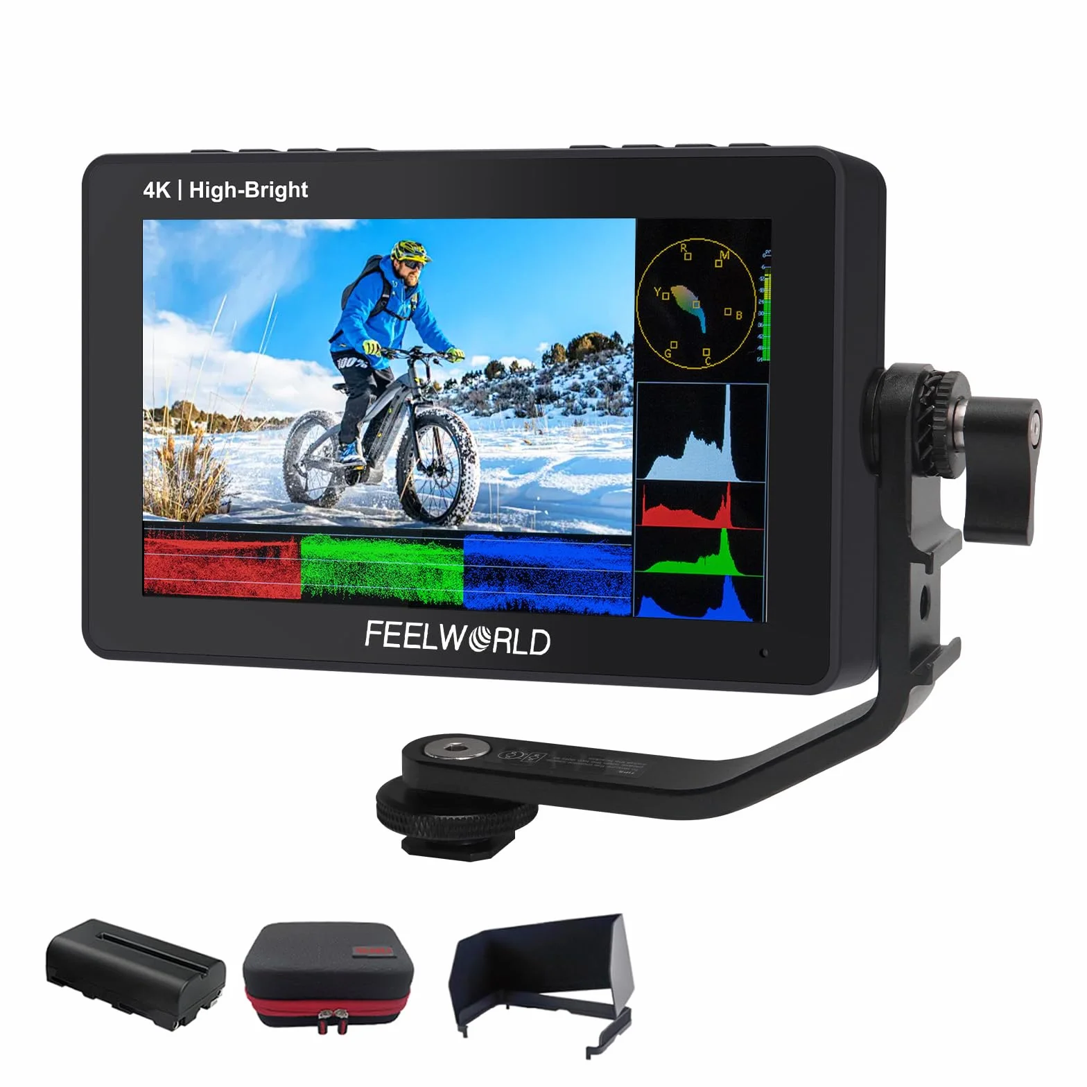 FEELWORLD F5 PRO X 1600 nits kamera monitor, 5,5 cala HDR IPS Field DSLR 1920 x 1080FHD ekran dotykowy z baterią 2800 mAh i etui, 4K 60 Hz HDMI 3D LUT Waveform Peaking Focus Zebra