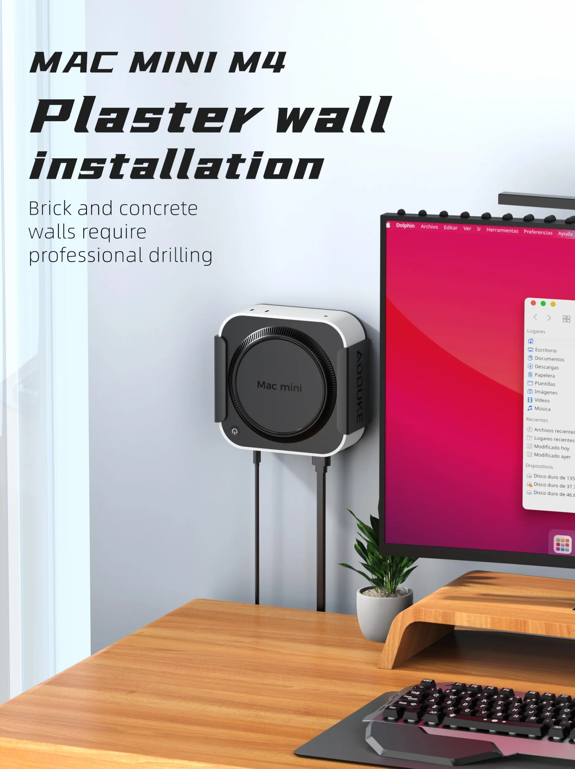 Stojak do montażu ściennego Mac mini M4 ze stopu aluminium, 2024 Mac mini M4 Pro, wiszący stojak kompatybilny z uchwytem na monitor VESA lub gipsową ścianą, akcesoria dokujące-AJM4-B