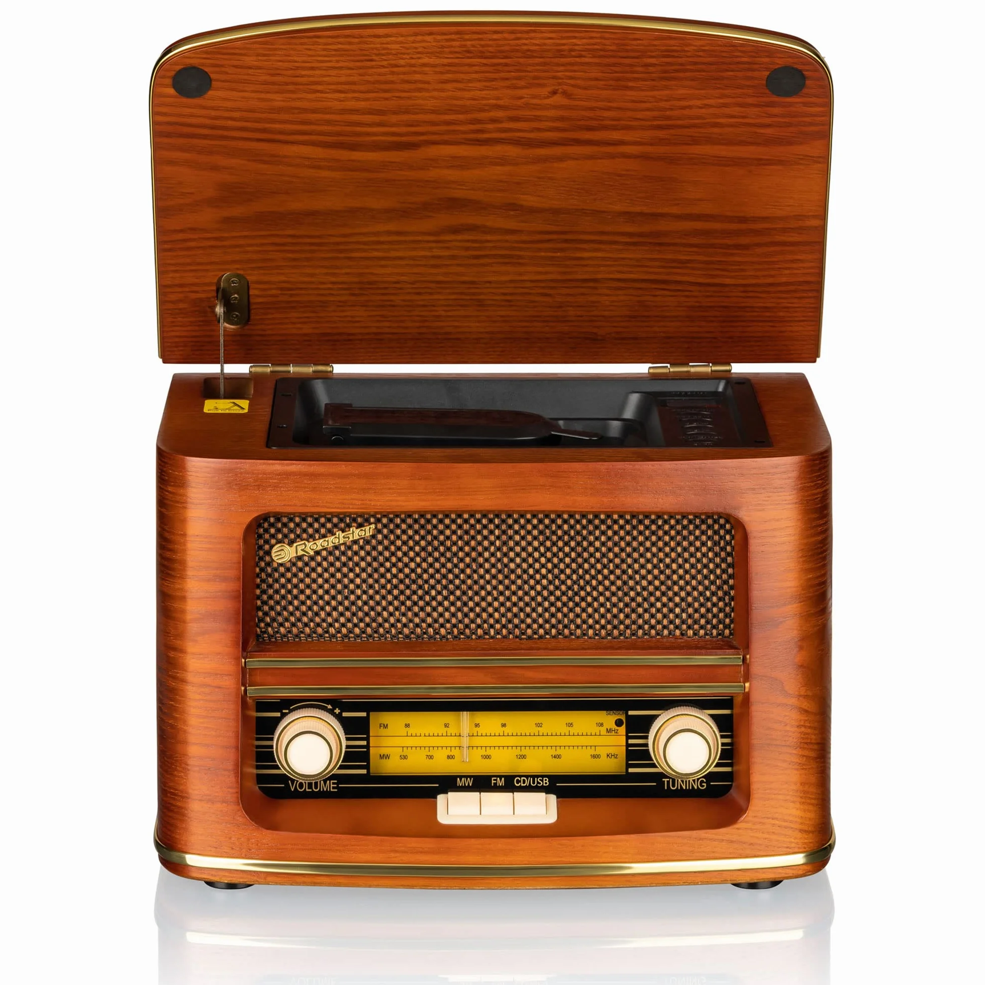 Roadstar HRA-1500UEMP Przenośne radio CD Vintage FM/MW, Odtwarzacz CD-MP3, Funkcja nagrywania USB, Stereo, Pilot zdalnego sterowania, Połączenie słuchawkowe, Drewno