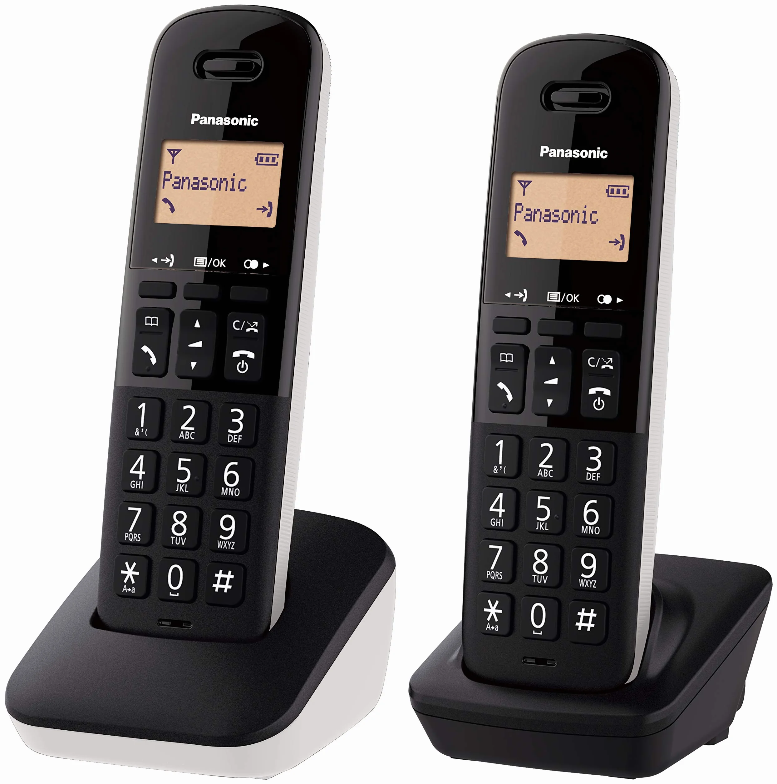Panasonic KX-TGB612 Cyfrowy Telefon Bezprzewodowy, Jednostka Podstawowa i 2 Słuchawki ID I Blokada Dzwoniących, Zoptymalizowana Głośność Odbiornika, Odporny Na Wstrząsy, Biały i Czarny Wyświetlacz LCD