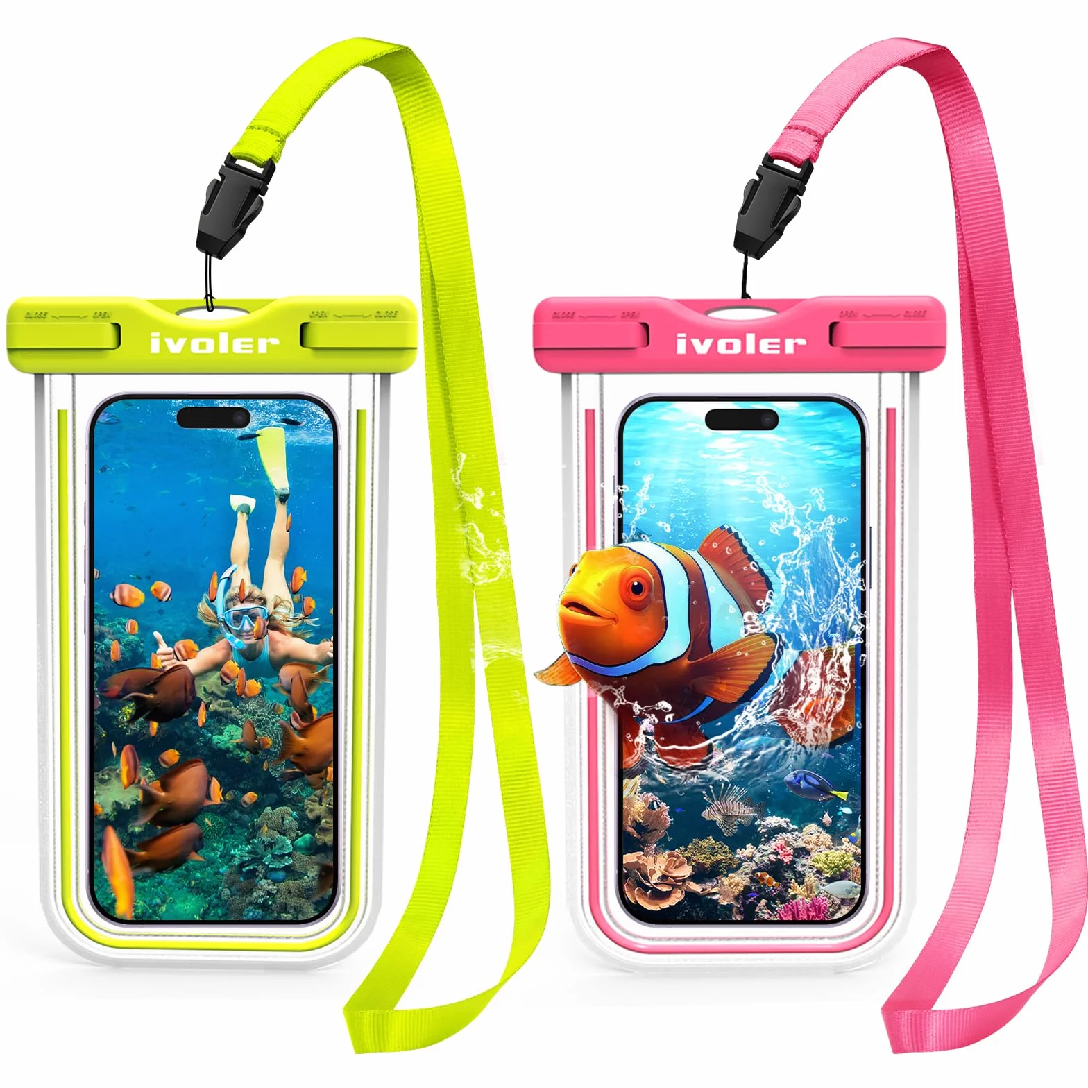 ivoler Wodoodporne etui na telefon IPX8 uniwersalna torba ochronna do iPhone Samsung Huawei 6,7 cala (zielone+różowy)