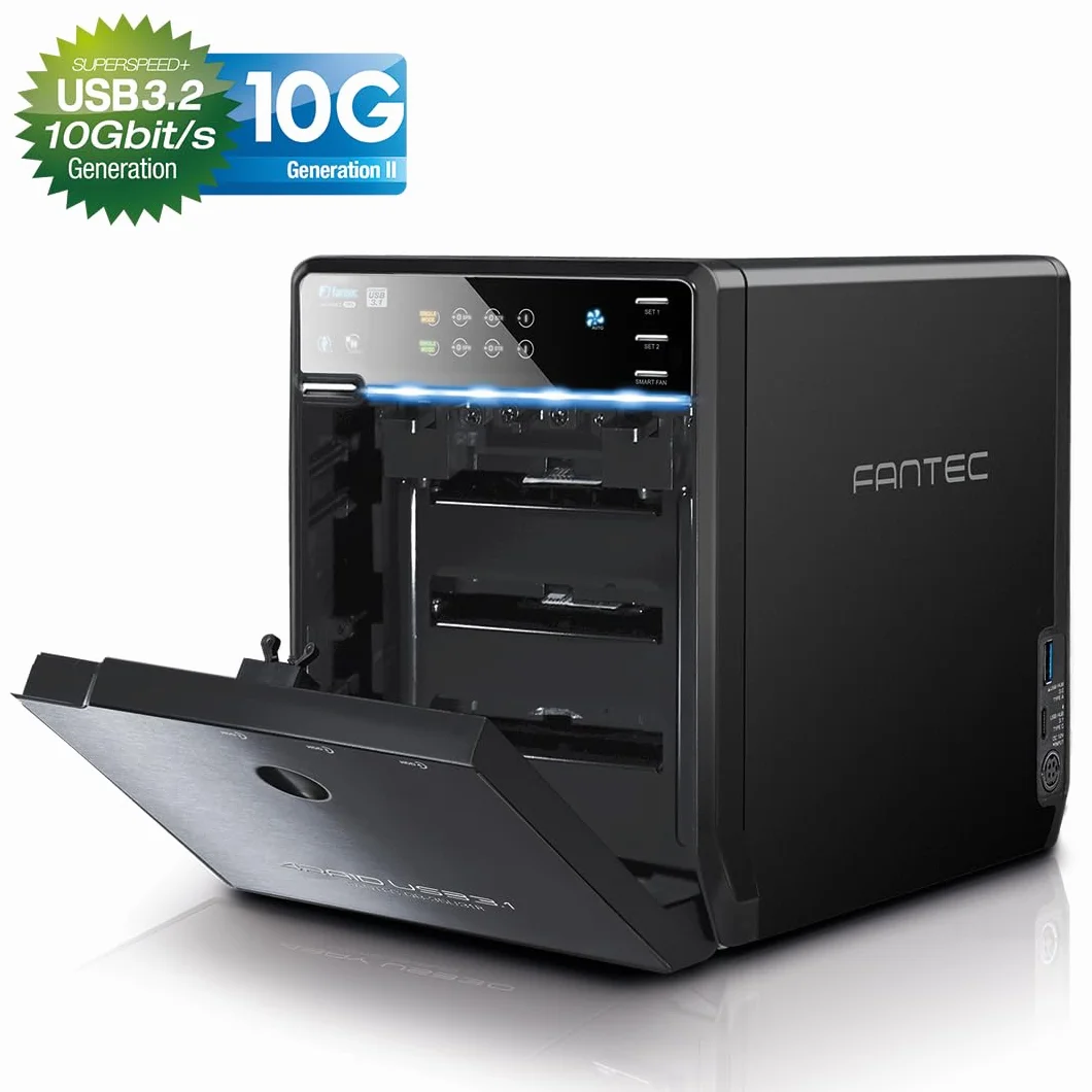 FANTEC QB-35U31R zewnętrzna obudowa dysku twardego RAID do 4 x 8, 89 cm (3,5 cala), złącze USB 3.1 generacji II, funkcja Raid z 2 niezależnymi zestawami, wentylatory 80 mm, czarna