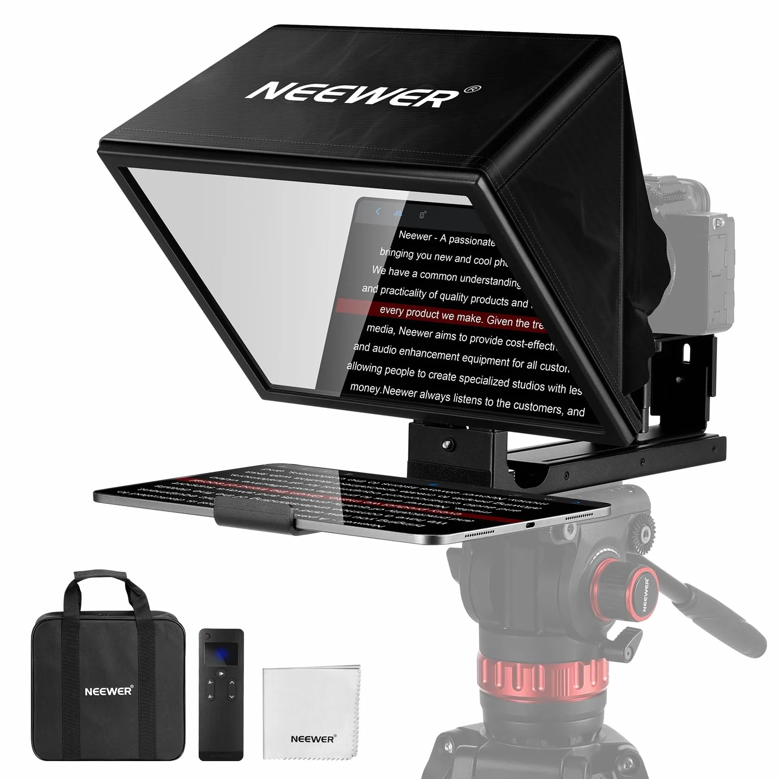 NEEWER BASICS X12B podnoszony teleprompter ze stopu aluminium 12" do iPada, tabletu, telefonu, lustrzanki, pilota zdalnego sterowania i sterowania aplikacją, kompatybilny z systemem iOS Android, Pro