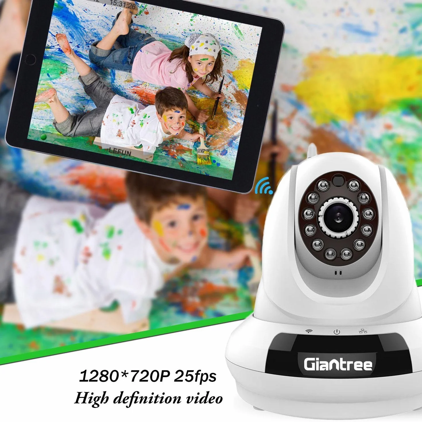 Giantree H.264 HD 1280 x 720P monitor dla niemowląt / zwierząt domowych, bezprzewodowy monitor, Wired Pan / Tilt IP kamera WiFi / kamera internetowa do Home Security (Plug & Play, skanowanie kodów QR QR dla iPhone i Android, mobilny widok, dwukierunkowe a