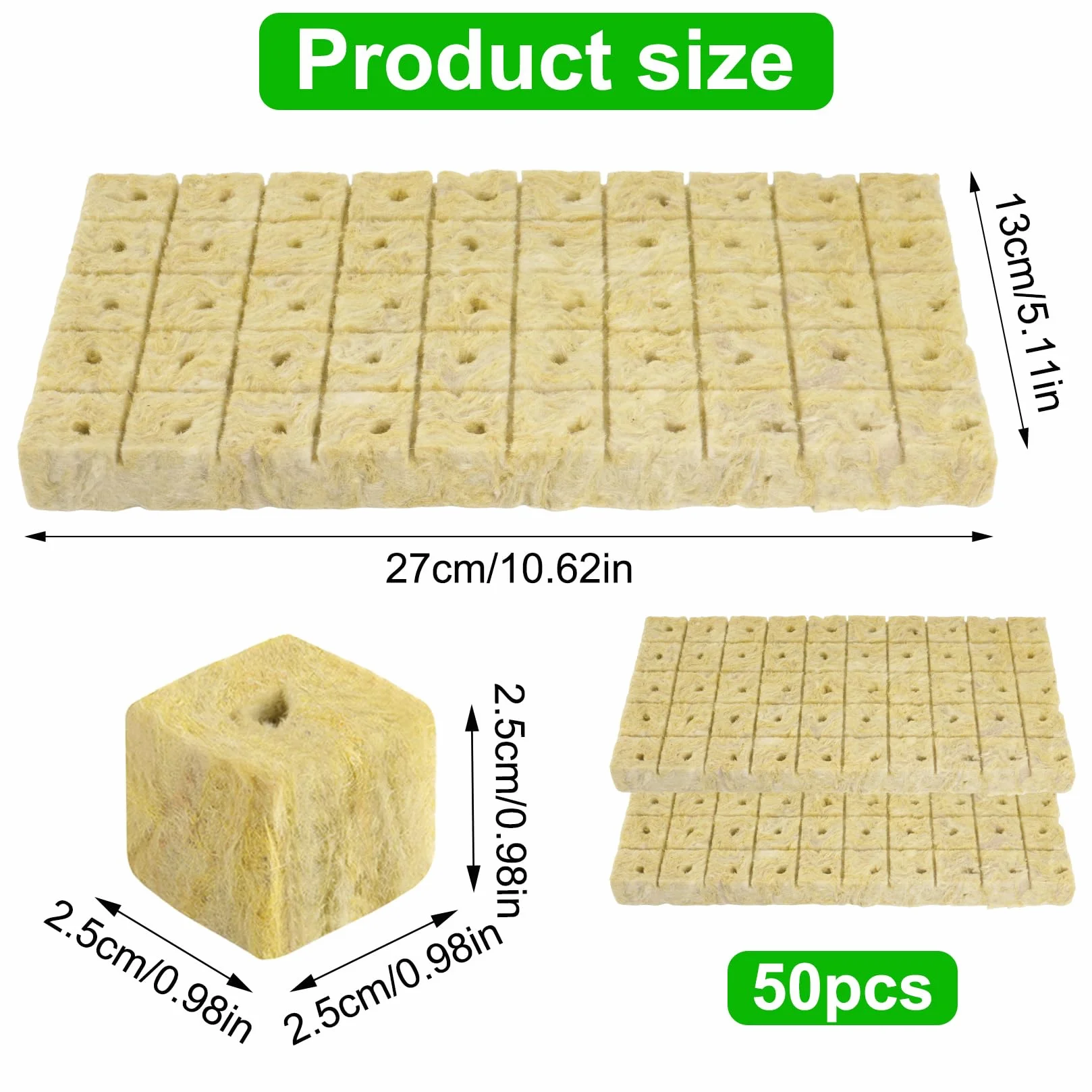Kostki wełny mineralnej 50 sztuk 2,5 x 2,5 x 2,5 cm do hydroponiki