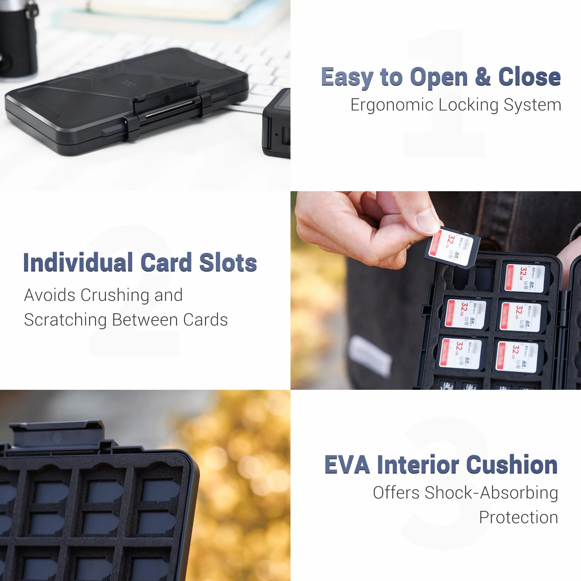 JJC Etui na karty pamięci z 60 przegródkami na 40 Micro SD SDXC SDHC 20 SD SDXC SDHC, Anti-Shock Micro SD TF etui na karty SD Organizer do przechowywania kart SD