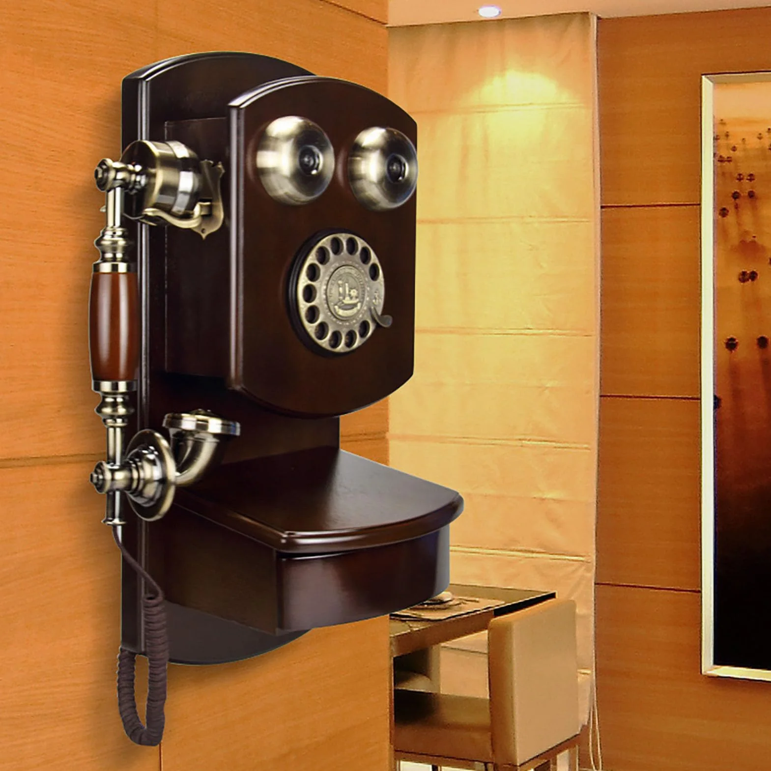 HJMMWT Telefon do montażu na ścianie w stylu retro, telefony stacjonarne do domu, vintage przewodowy z dzwonkiem mechanicznym, klasyczna, staromodna tarcza do biura szkolnego w kuchni