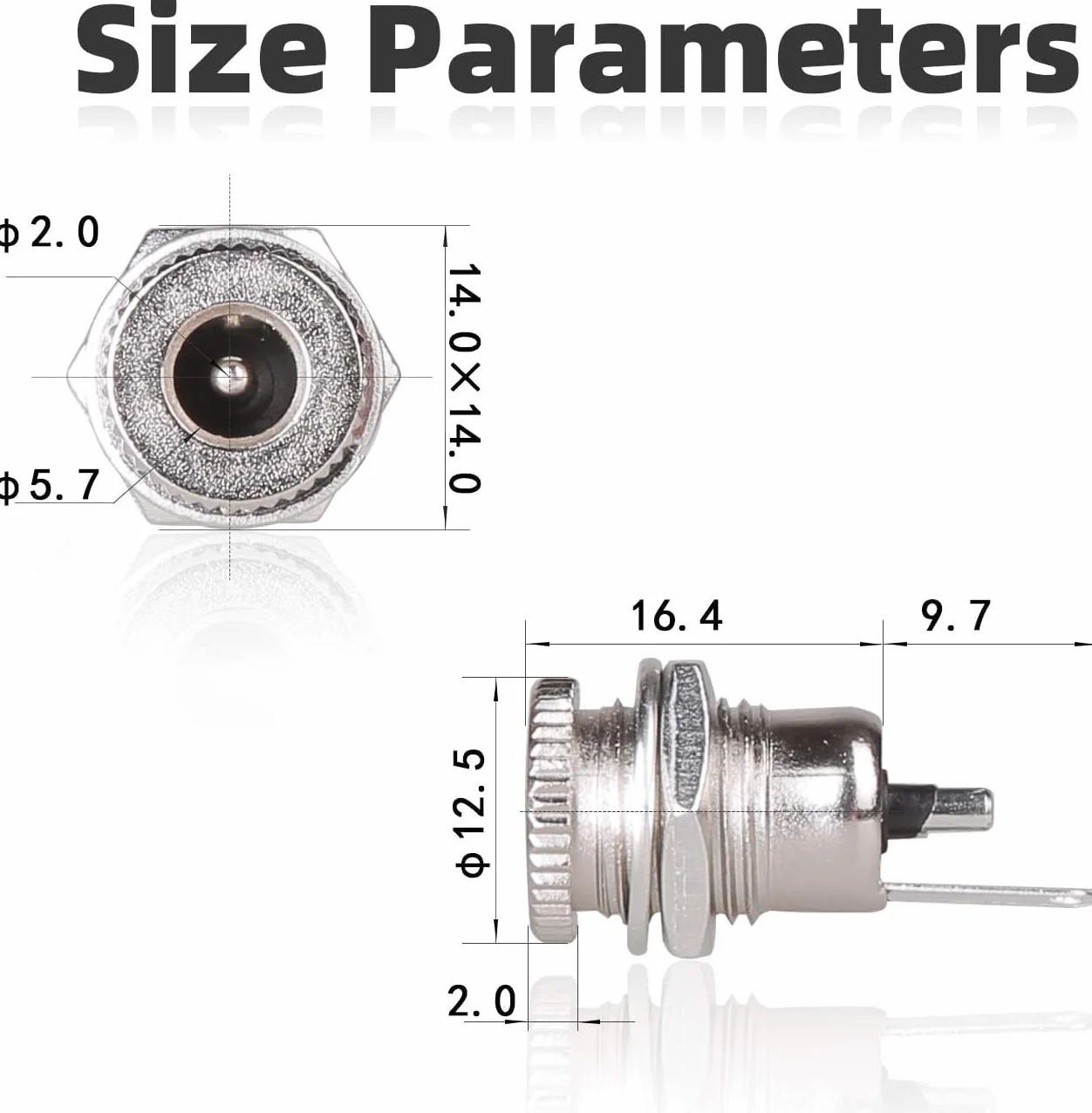 RUNCCI-YUN 20 szt. 5,5 x 2,1 mm DC Power Jack gniazdo żeńskie panel montowany wtyk adapter niskonapięciowy złącze wtykowe DC wtyczka pusta z pyłoszczelną nasadką