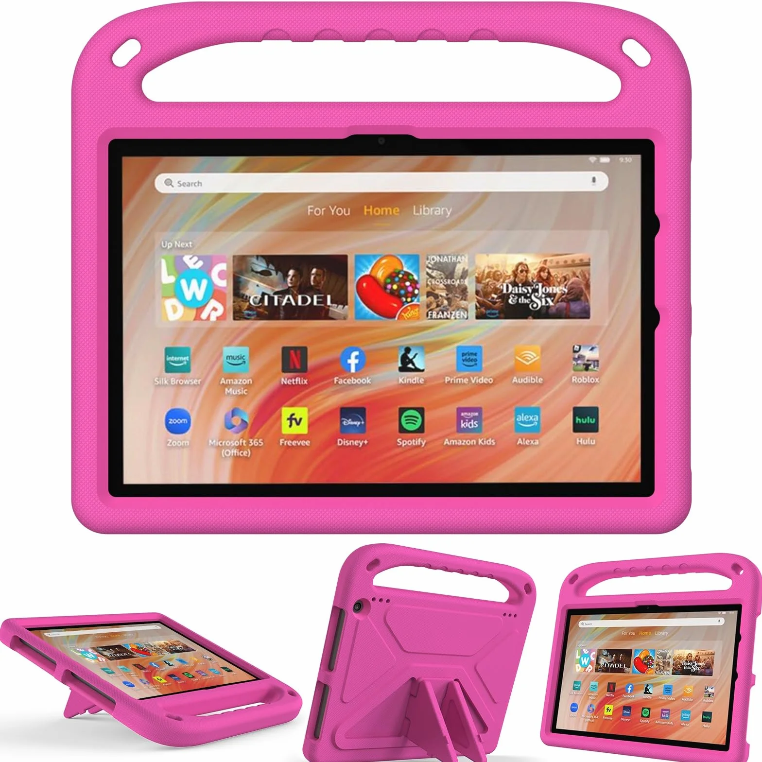 Pokrowiec na tablet Kompatybilny z Kindle Fire HD10 2023, amortyzujący wstrząsy, z uchwytem, ​​EVA, uchwytem, ​​solidne etui na tablet dla dzieci, lekkie(Rose Red)