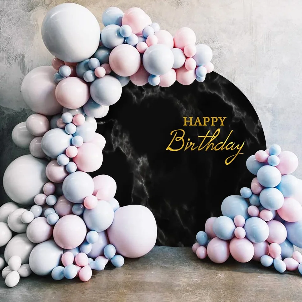 Aoihrraan 220 cm średnicy 'Happy Birthday' okrągłe tło fotograficzne ciemnoczarne abstrakcyjne jednolity kolor tło dla dzieci urodziny przyjęcie dekoracja artykuły dziecko dorośli portret fotobudka studio rekwizyty
