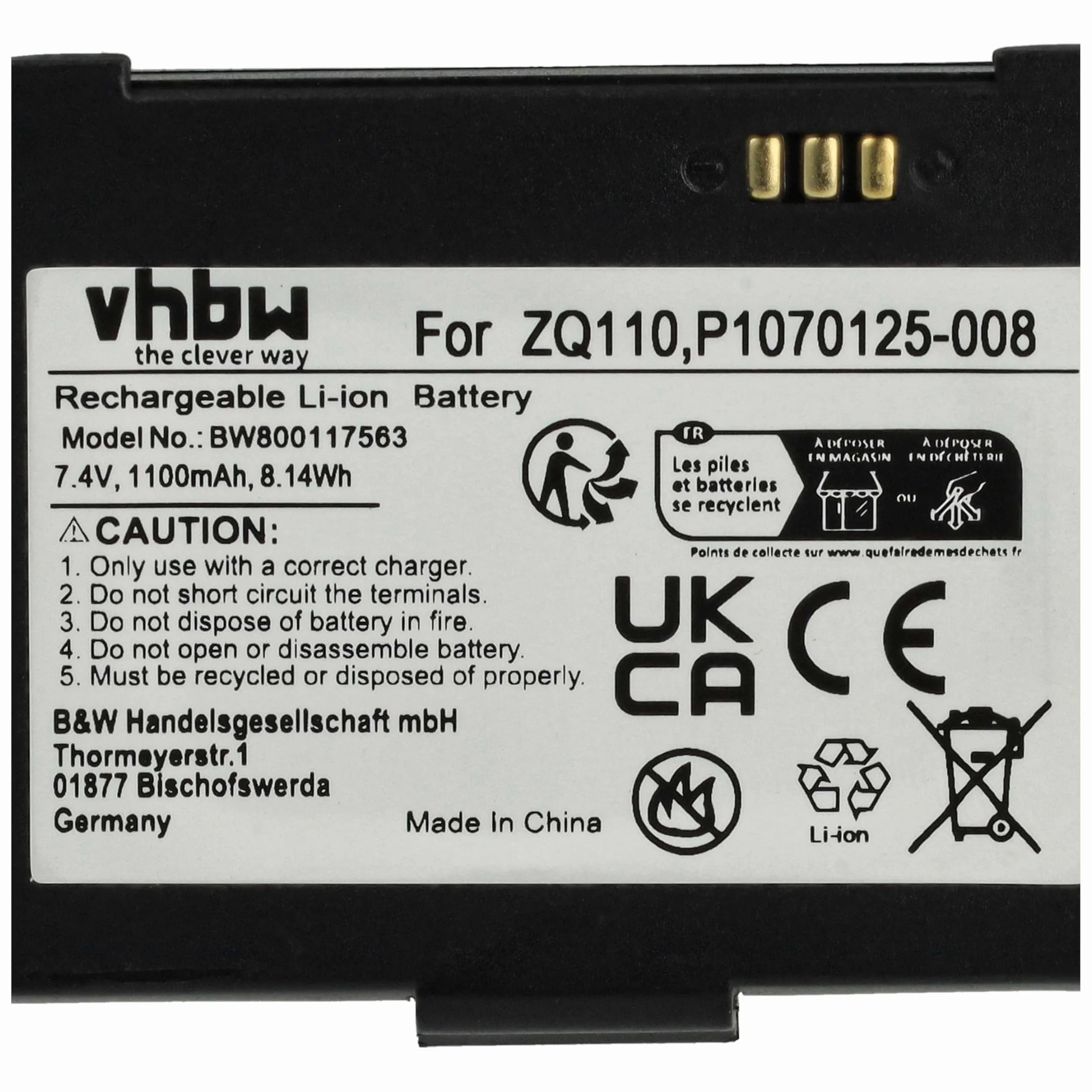 vhbw 2 x akumulator zamienny do Bixolon K409-00007A, PBP-R200 do skanera kodów kreskowych POS (1100 mAh, 7,4 V, litowo-jonowy)
