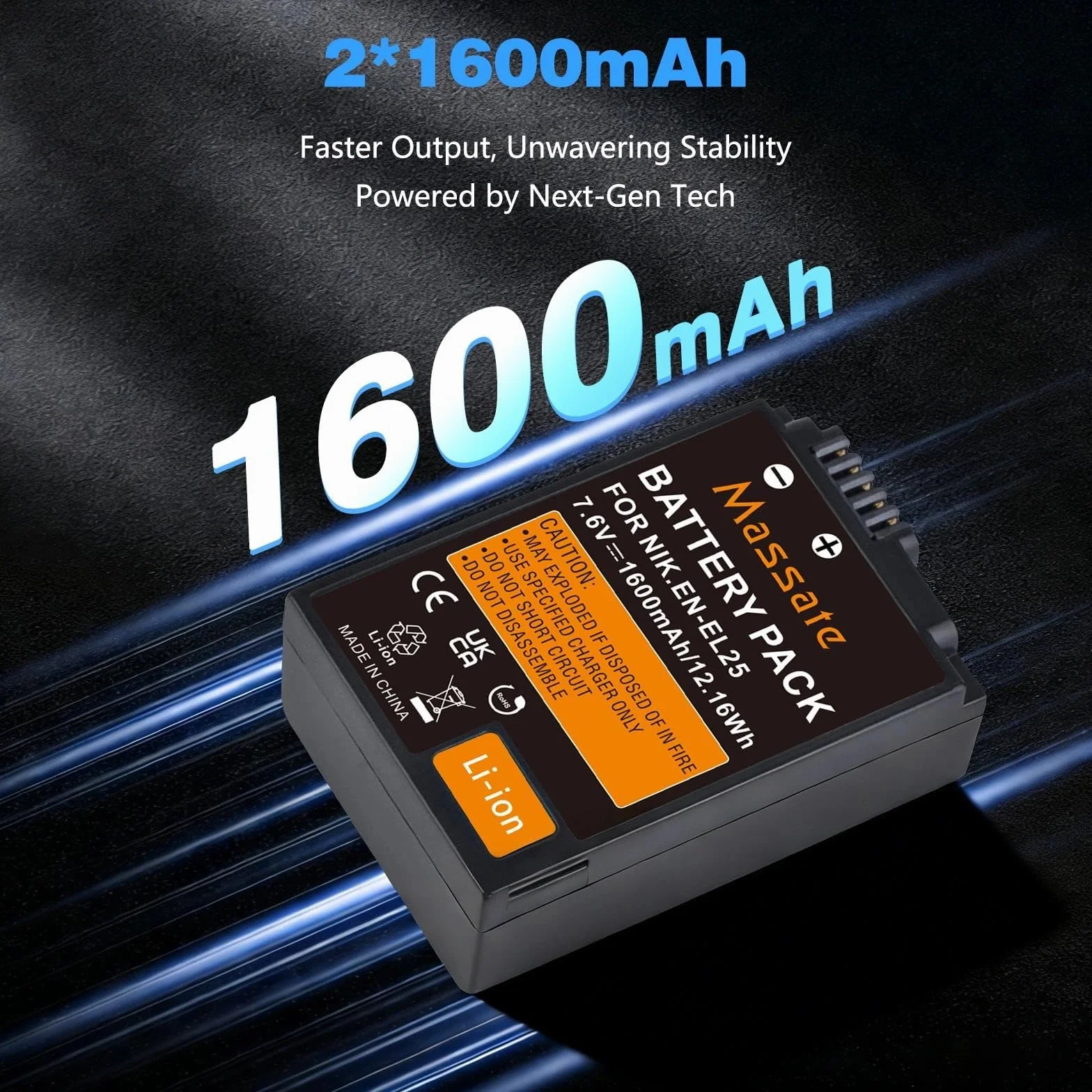 2-pak 1600 mAh akumulator EN-EL25 o dużej pojemności + szybka ładowarka LED PD20W - pełne ładowanie w ciągu 2,5 godziny, akumulator EN-EL25 do Nikon Z30, Z50, Z50II, kamera ZFC i ładowarka MH