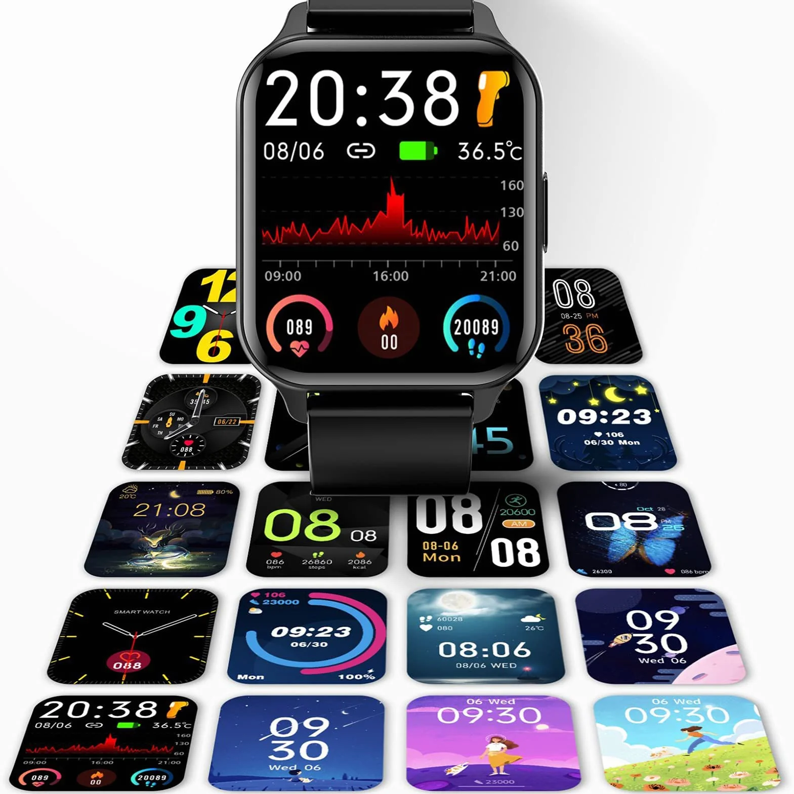 Inteligentny zegarek Męski inteligentny zegarek na telefony z systemem Android 1,7-calowy, w pełni dotykowy, kolorowy ekran Monitor aktywności fizycznej z pulsometrem Wodoodporny IP68 Bluetooth