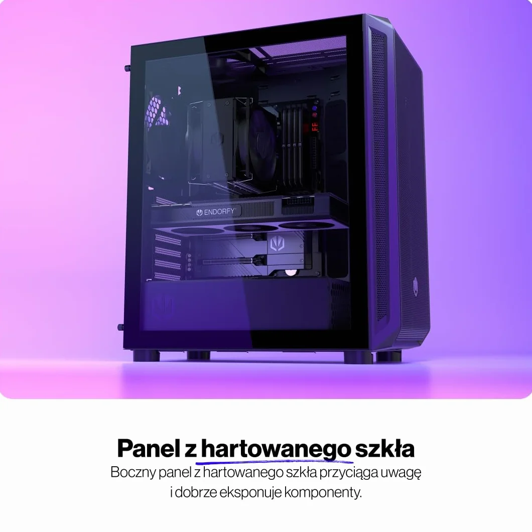 ENDORFY Arx 500 Air Obudowa PC ATX z Hartowanym Szkłem | 5x Stratus 140 PWM, Mesh Front i Top, USB C, Obsługa Chłodnic 360 mm, GPU do 350 mm, Czarna
