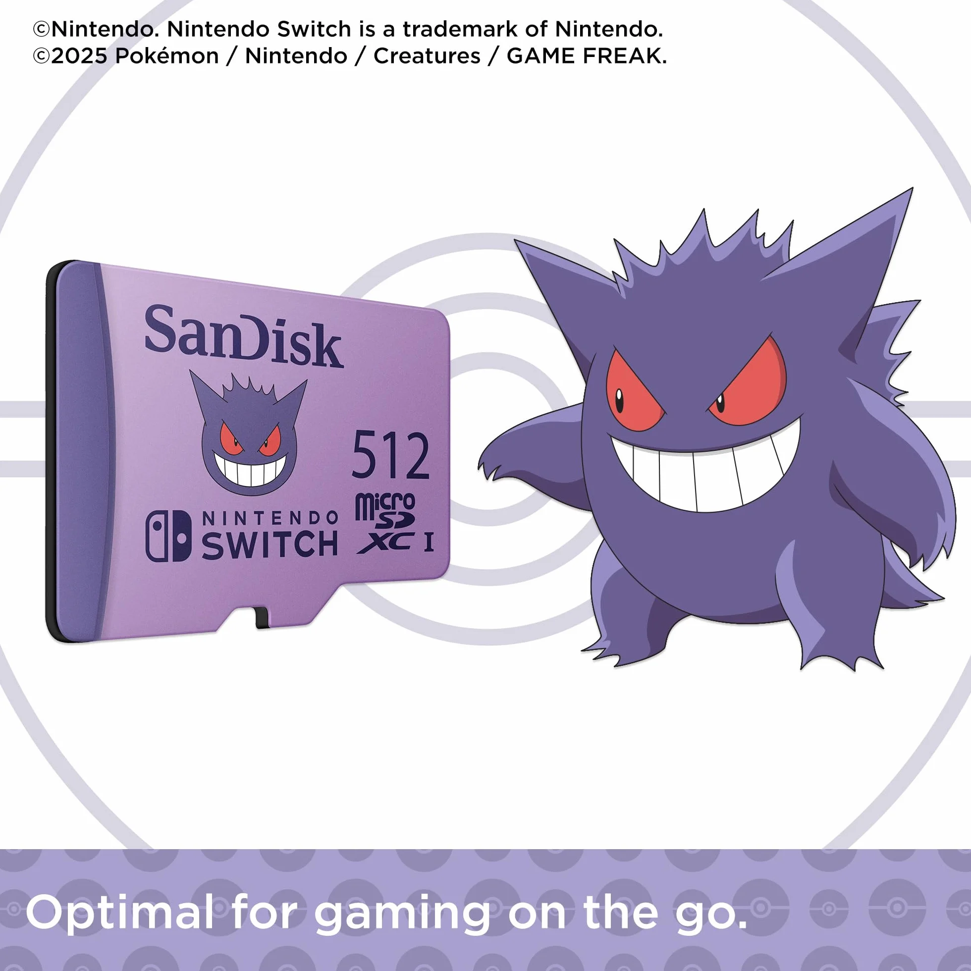 SanDisk Karta pamięci microSD Pokémon Gengar na Nintendo Switch 512GB (do 100 MB/s prędkość odczytu, do 90 MB/s prędkość zapisu, 4K UHD, V30, U3)