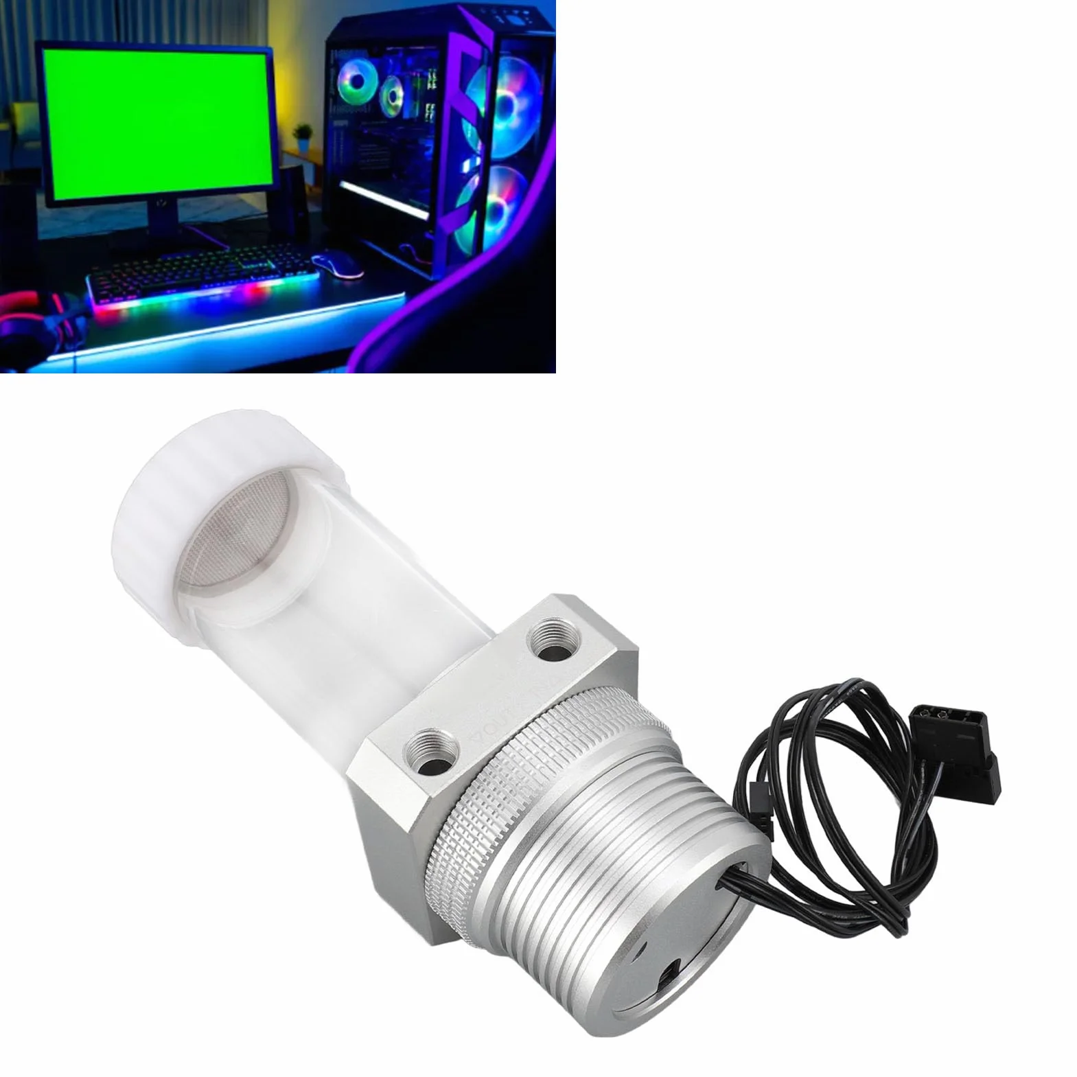 Zbiornik Pompy Chłodzącej wodę, Stop Aluminium z Filtrem 30 Mesh, Natężenie Przepływu 1100 L/h dla Układu Chłodzenia wodą Komputera PC (SILVER)