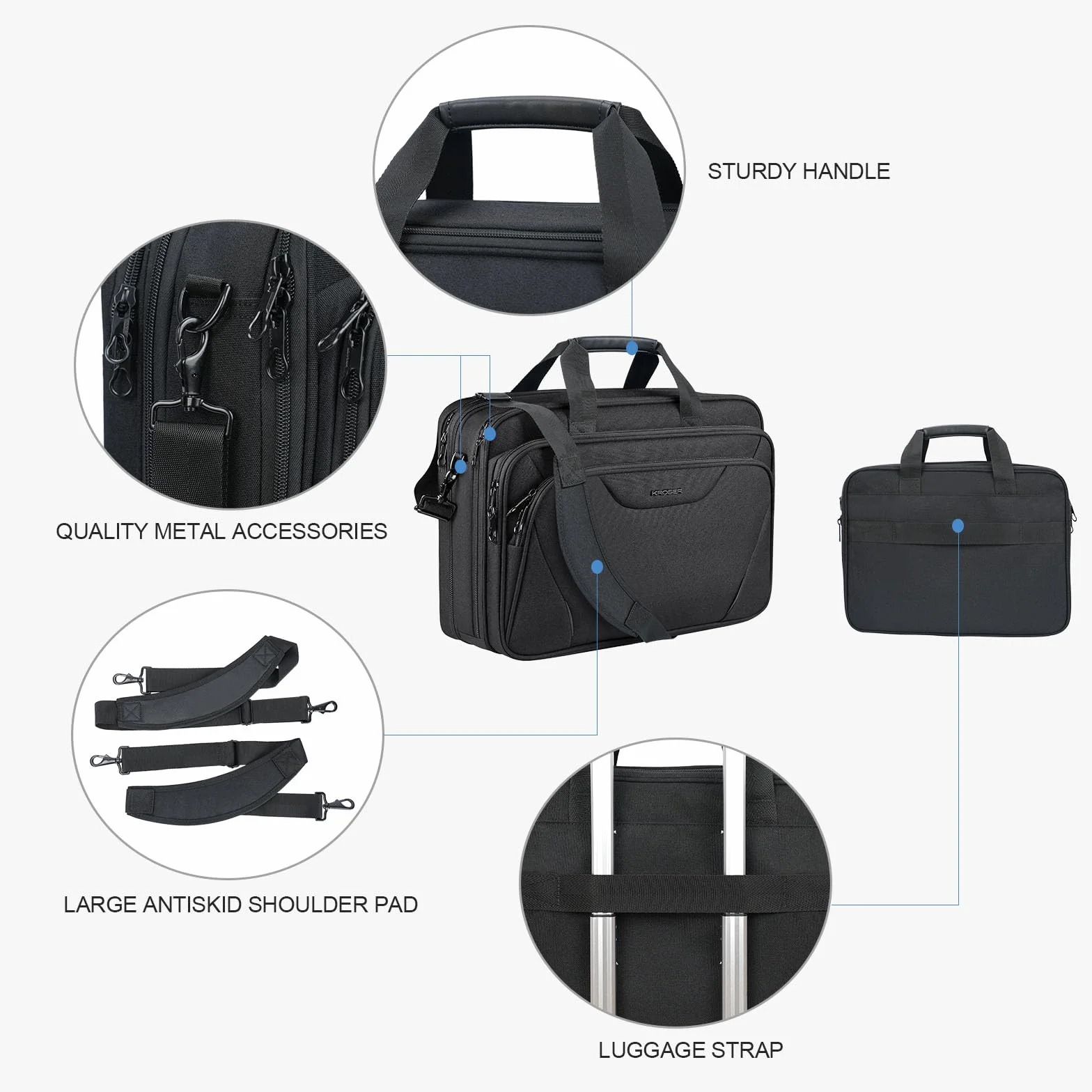KROSER 18" torba na laptopa do 17,3" wodoodporna torba rozciągliwa teczka na ramię do podróży/biznesu/szkoły/mężczyźni/kobiety torba na laptopa