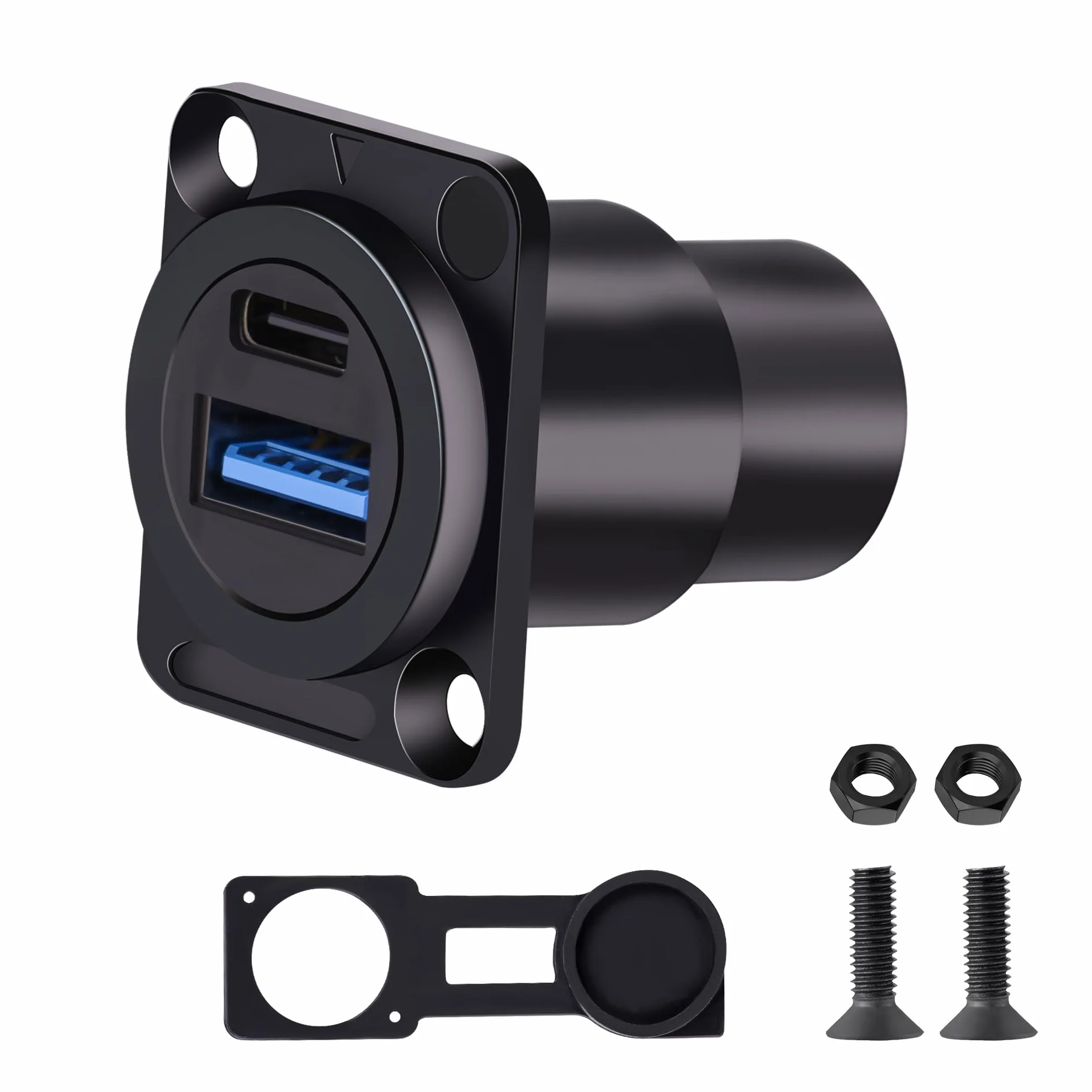 Podwójny adapter USB 3.0 i panel typu C, gniazdo przejściowe typu D z USB A 3.0 + podwójne porty USB C 3.1 do samochodu/domu/przemysłu (szybkie ładowanie danych i ładowanie)