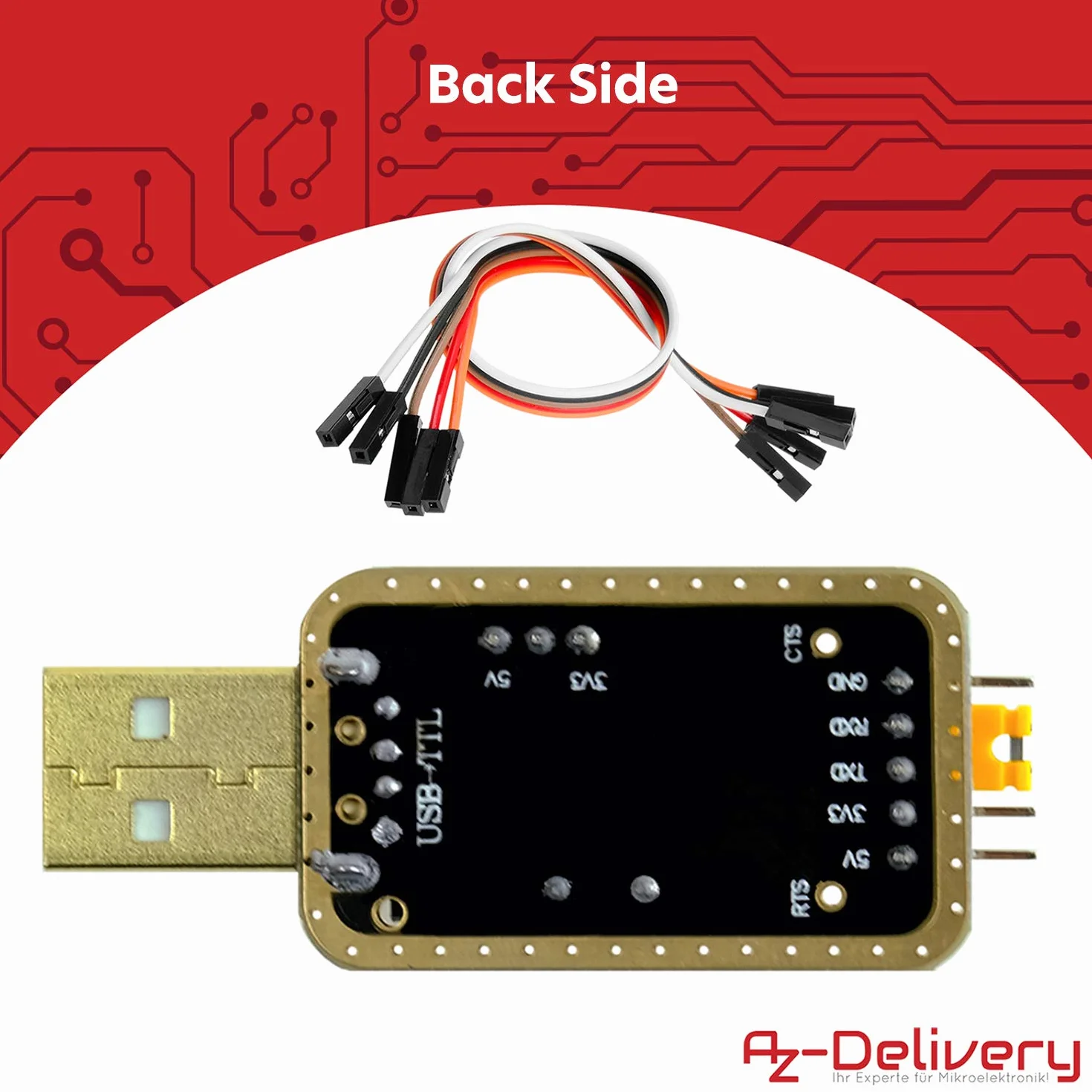 AZDelivery 5 x UART-TTL USB Adapter z konwerterem CH340G dla 3.3V i 5V z kablem jumper kompatybilny z Arduino i E-book w zestawie!