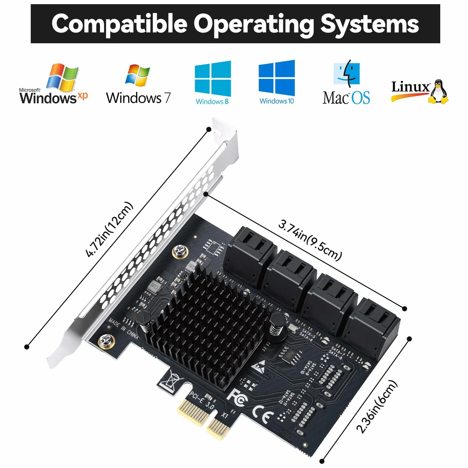 ELUTENG PCIe SATA karta 8 portów, 6 Gbps PCIe do SATA adapter SATA 3.0, karta kontrolera, PCI Express X1, karta rozszerzeń do komputera stacjonarnego, obsługa dysku SSD HDD, rozruch jako dysk