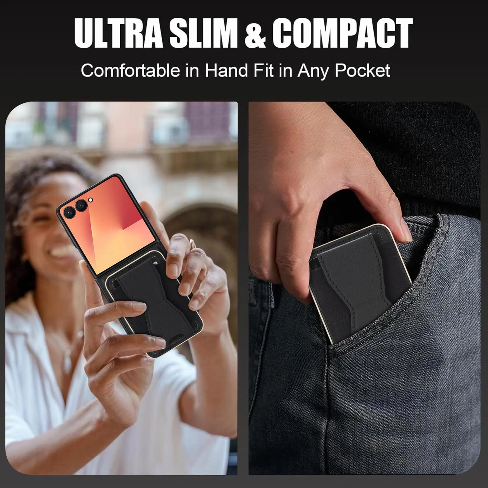 Skórzane etui z klapką do Samsung Galaxy Z Flip 8, oddzielne gniazdo na karty Funkcja stojaka, smukła obudowa do ładowania bezprzewodowego, pomarańczowa, z klapką 8