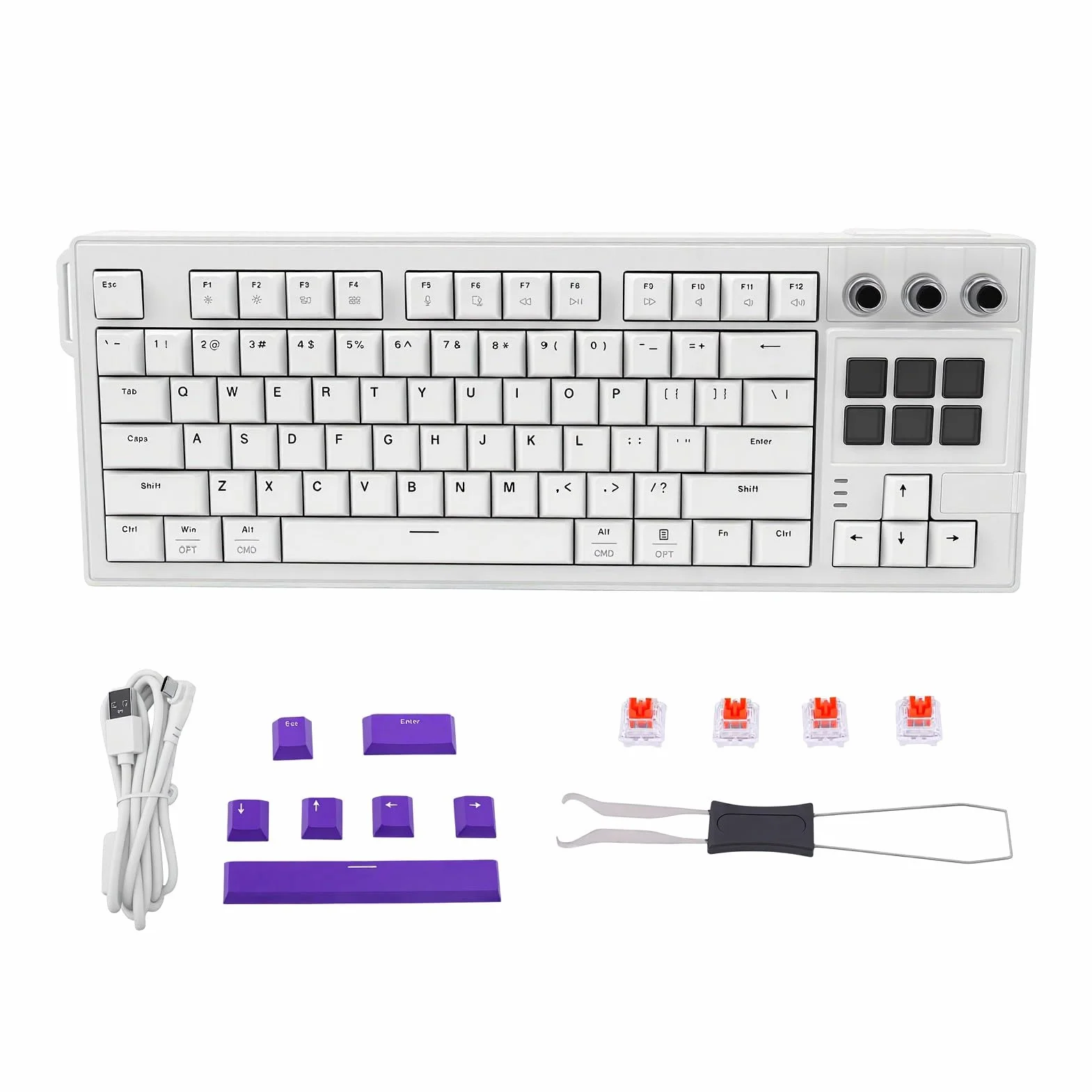 XUMIUZIY 78-klawiszowa Klawiatura Mechaniczna z Ekranem LCD, Konstrukcja z uszczelką, Podświetlenie RGB, Przełączniki Hot-swap, Programowanie Makr, Pokrętło Głośności, do Gier, Pracy, PC (WHITE)