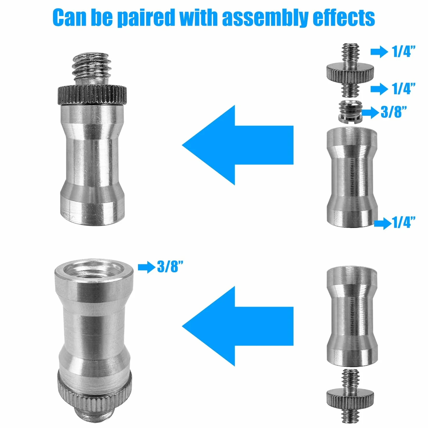 20 Sztuk Adapterów Gwintowanych Do Kamery 1/4 i 3/8 Cala, Śruba Statywu, Srebrny Metalowy Spigot Adapter Do Aparatu/Statywu/Monopad/Głowicy Kulowej/Światła
