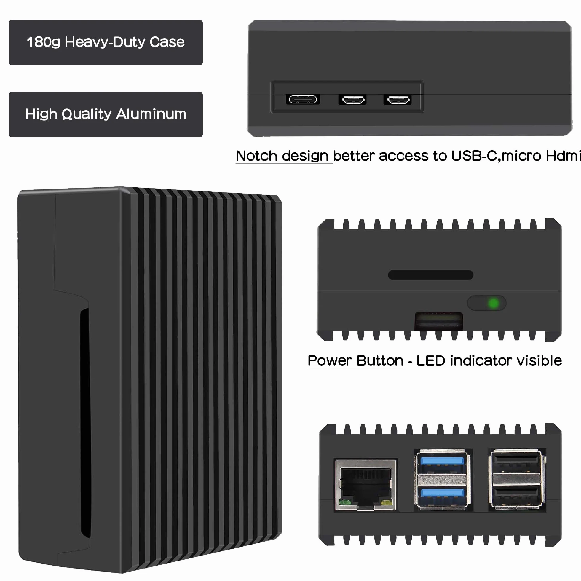 Geekworm Obudowa Raspberry Pi 5, Heavy Duty Aluminum Passive Cooling Case for Raspberry Pi 5 8 GB / 4 GB (P573)