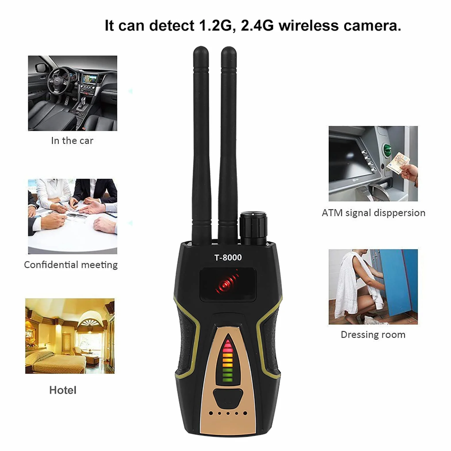 Zerone T-8000 GSM wzmacniacz sygnału detektor radiowy wykrywacz częstotliwości ręczny do lokalizatora GPS ze światłem LED