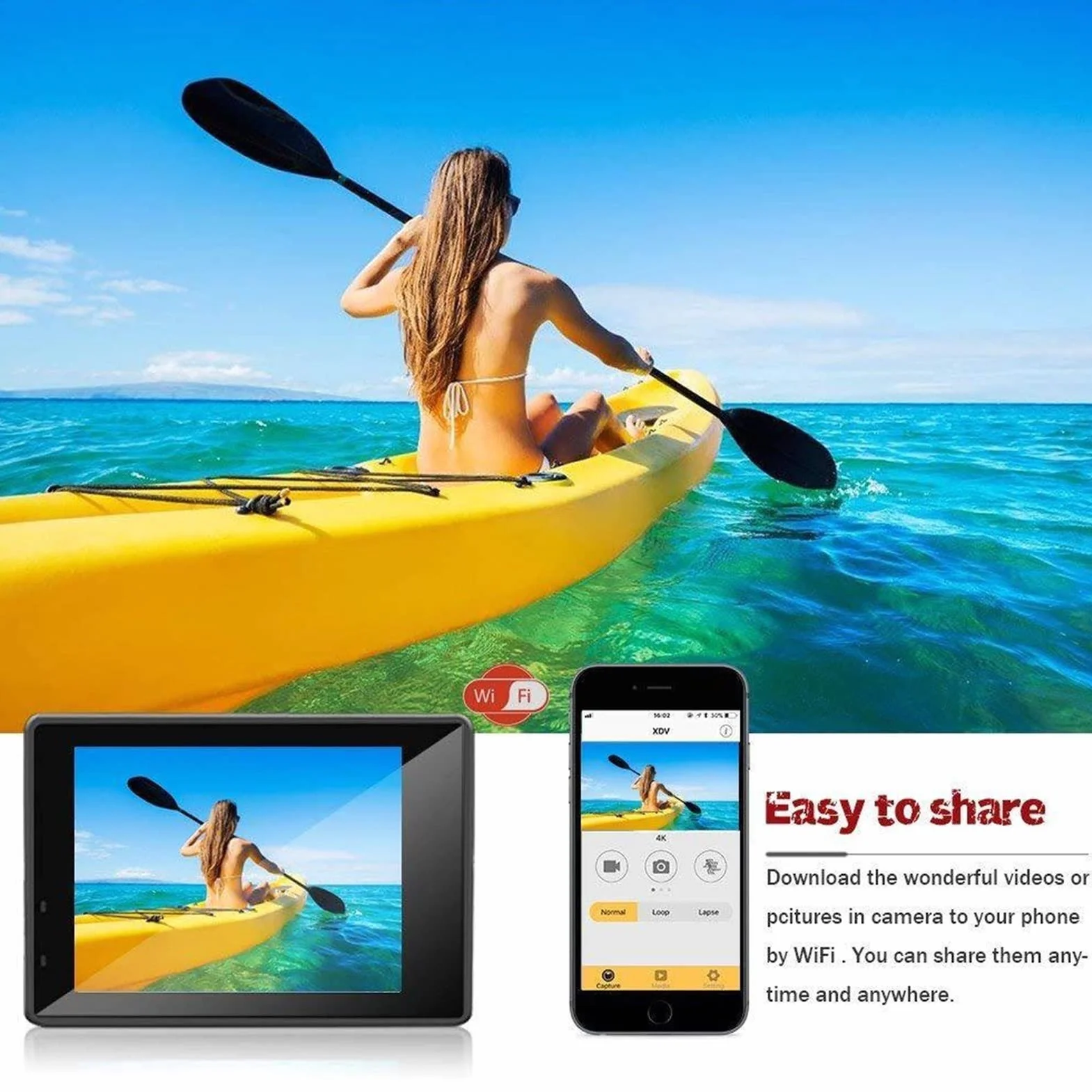 Kamery akcji 4K Ultra. HD. Mini Action Camera, 2,0 "Ekran Sport WiFi DV. Kamera, podwodna wodoodporna kamera, kamery kasków do motocykli Wodoodporna i trwała obudowa (Color : Blauw)