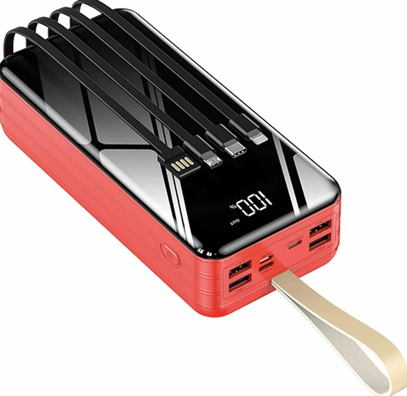 Przenośna ładowarka powerbank wbudowane kable do ładowania prosta stylowa i kompaktowa konstrukcja szybkie ładowanie 40000-100000 mAh akumulator USB o dużej pojemności do smartfonów, tabletów, konsol