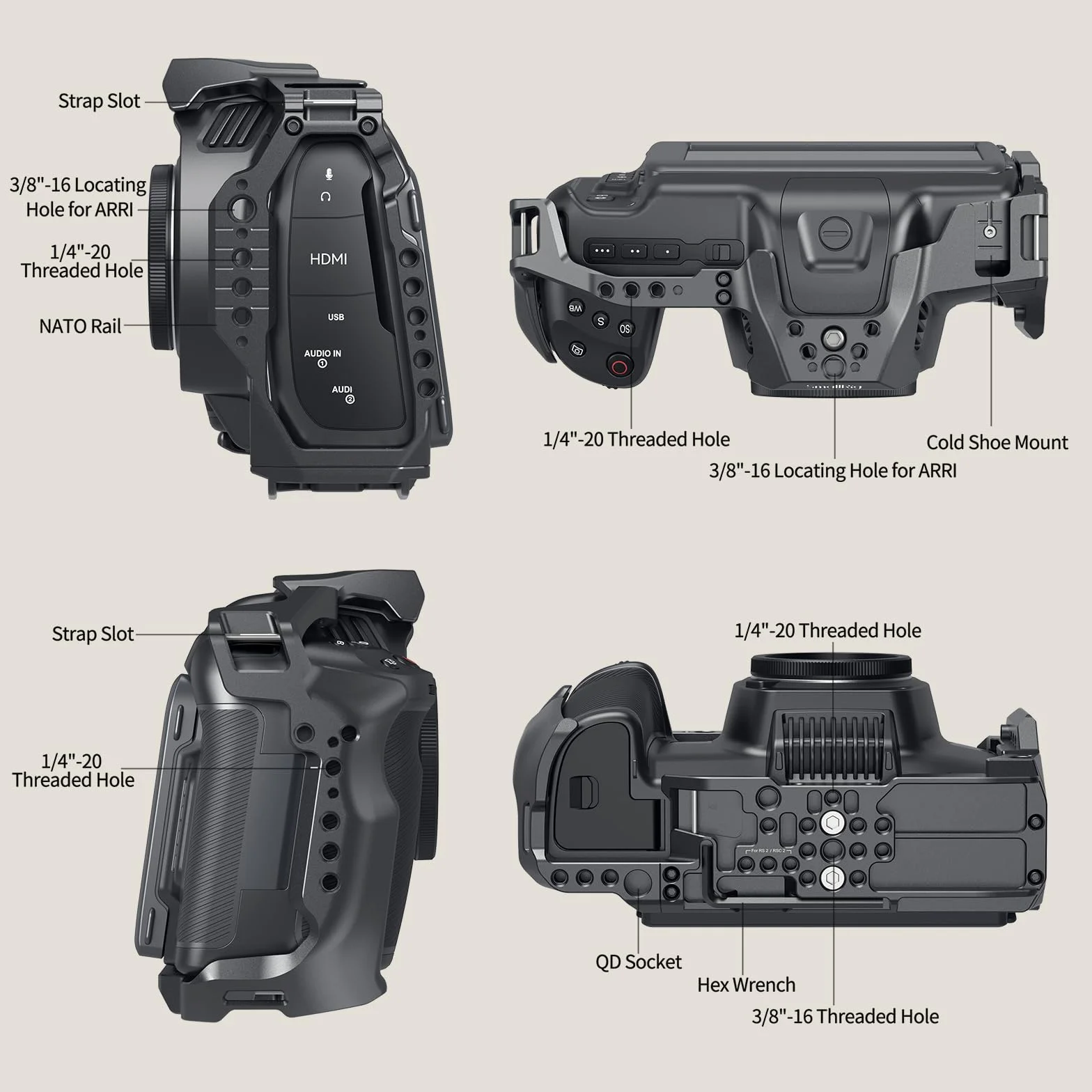 SMALLRIG Cage dla Blackmagic Design Cinema 6K, Pełna Klatki z Dołączoną Obsługą Konwertera Mocowania Obiektywu, Odporna na Odbicia, Odporna na Zarysowania, Wbudowanych Wiele Punktów Mocowania - 4785