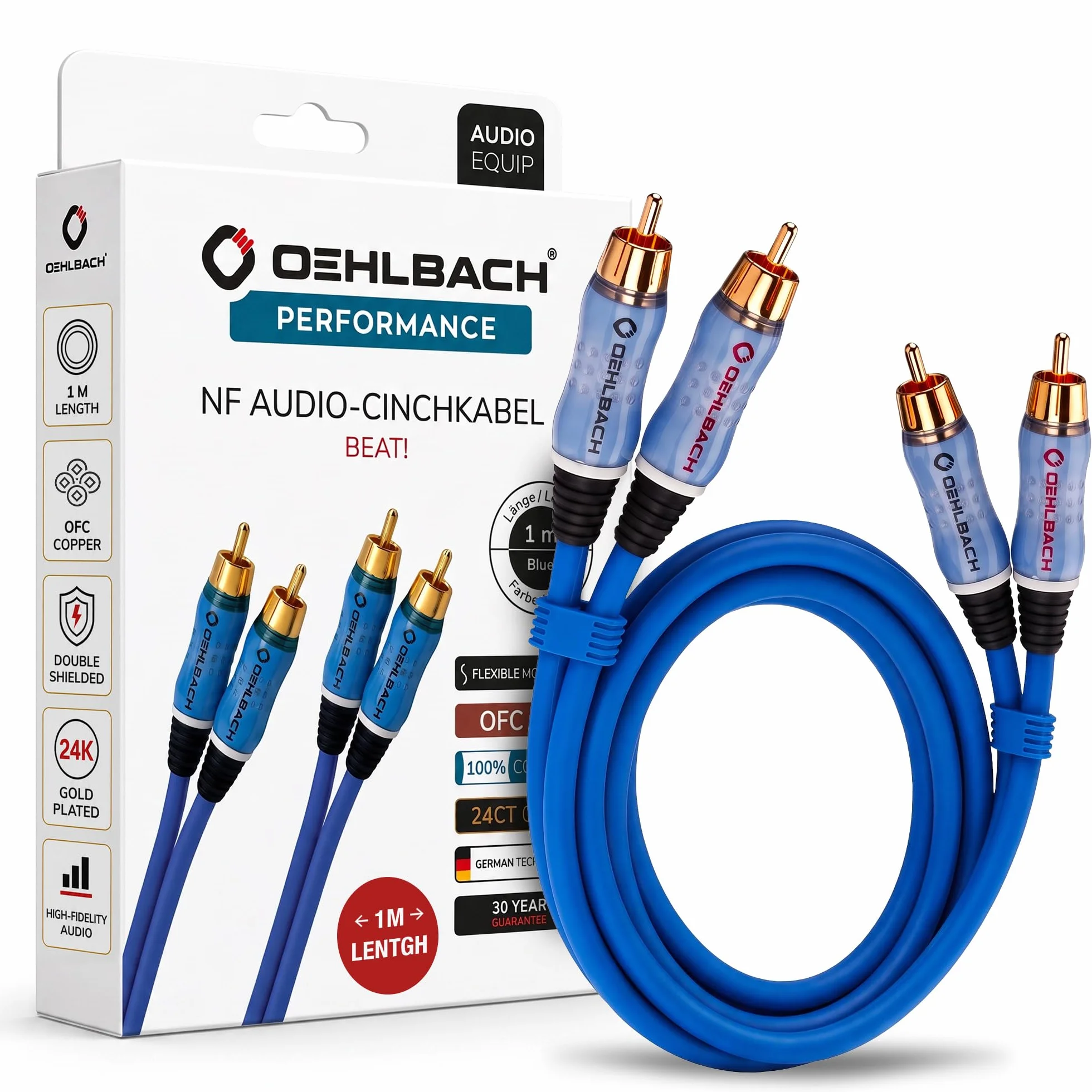 Oehlbach Beat, D1C2701 Kabel RCA Do Odtwarzacza CD i Wzmacniacza, 1 m, Niebieski