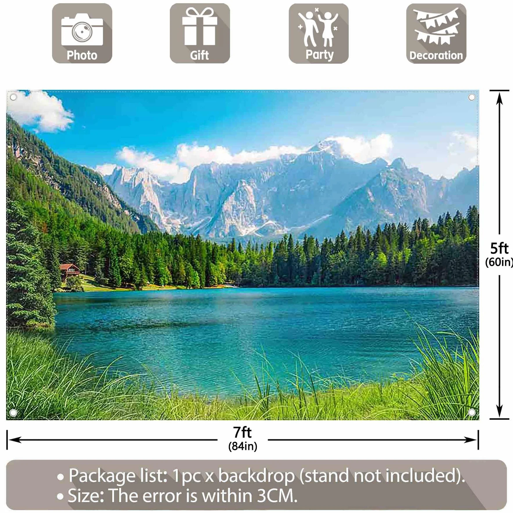 Luminora 2,1 x 1,5 m tło jezioro alpejskie natura tło fotograficzne krajobraz górski spokojny kemping urodzinowy poliester gobelin, baner dekoracje imprezowe, akcesoria studyjne