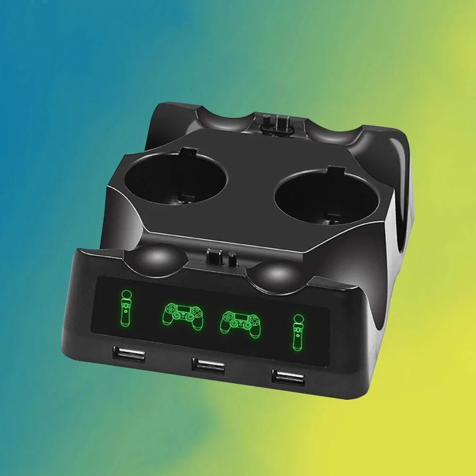 4-in-1-Gamepad-Ladestation für -Controller PS-VR-Controller, Quad-Port-Ladegerät Genug für Heimspiele, DC 5V 500-1000mA mit Anzeige