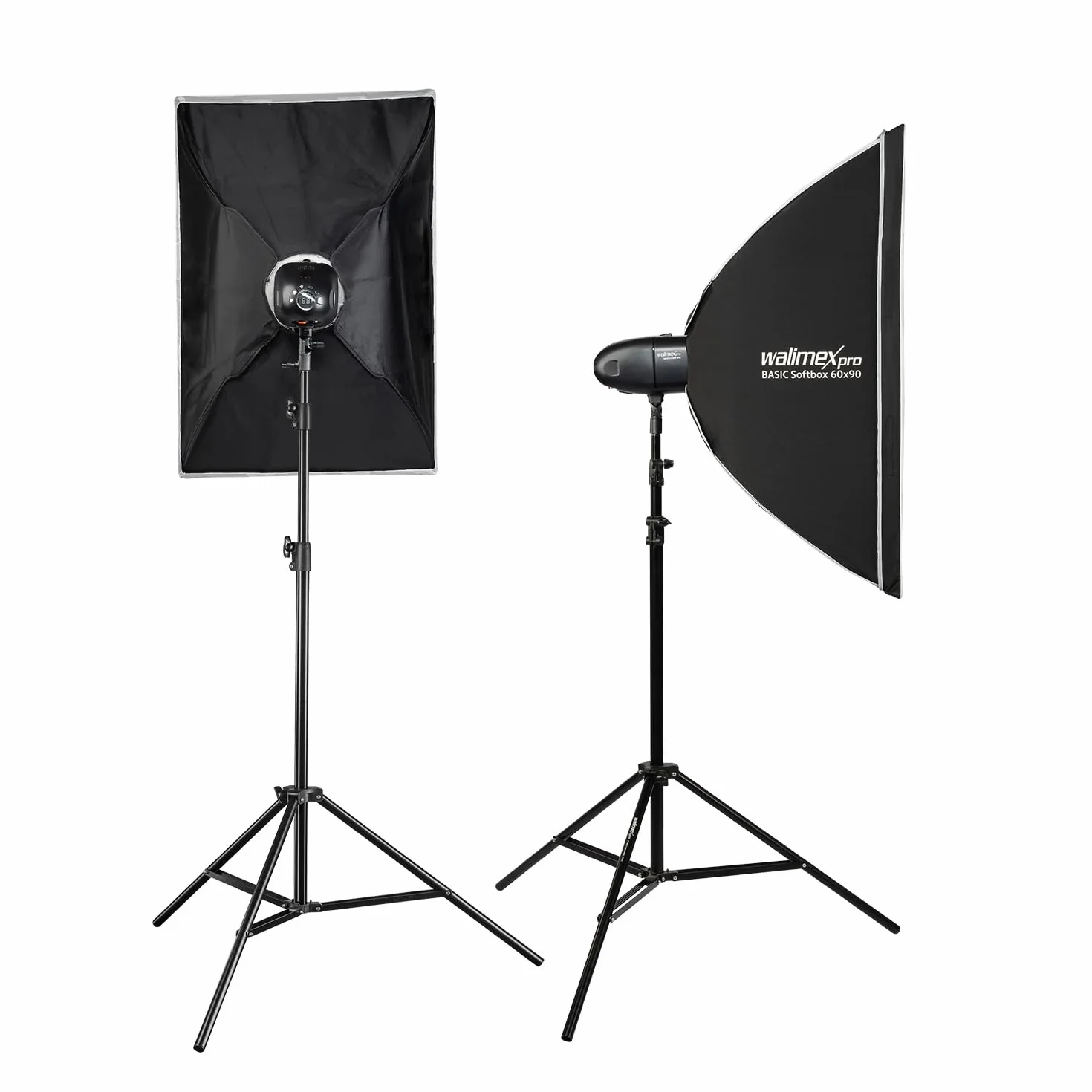 Walimex pro Zestaw 2 studyjnych lamp błyskowych Newcomer 300 II, komplet wraz z softboxami, statywami oświetleniowymi i wyzwalaczem radiowym, idealny do studia fotograficznego