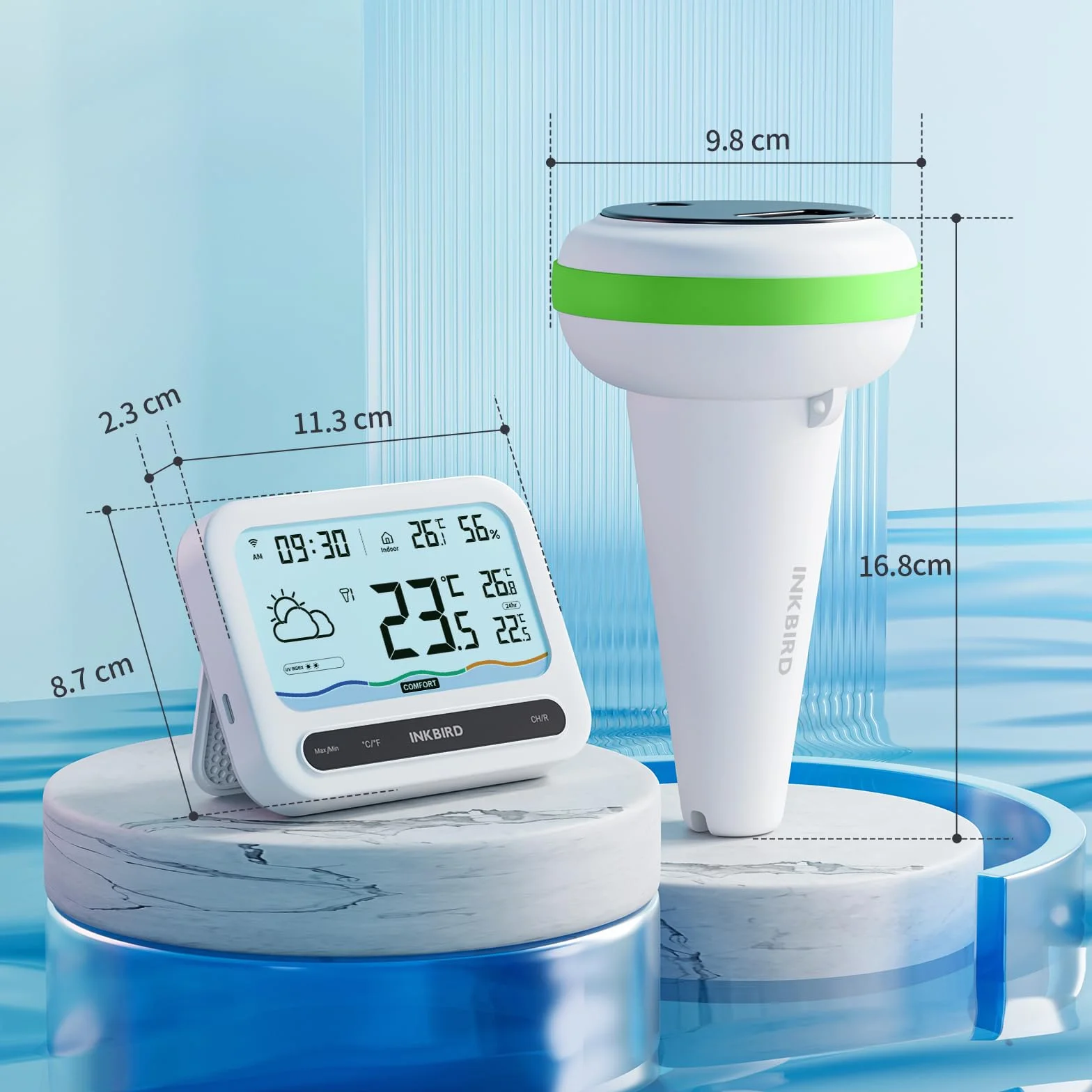 Inkbird IBS-P03R solarny termometr basenowy Wifi z zestawem IM-03 Wifi Gateway, monitor wilgotności UV