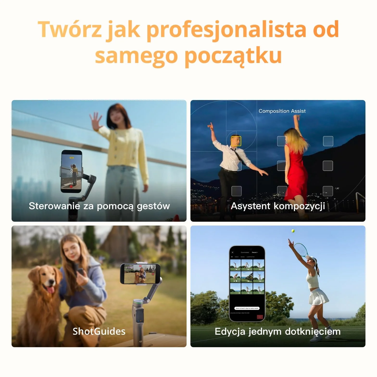 Osmo Mobile 8P+nadajnik Mic Mini 2, gimbal smartfon, mikrofon bezprzewodowy | Stabilizator do iPhone’a i Androida, szczegółowy dźwięk, DJI OsmoAudio, redukcja szumów, stabilizacja 3-osiowa