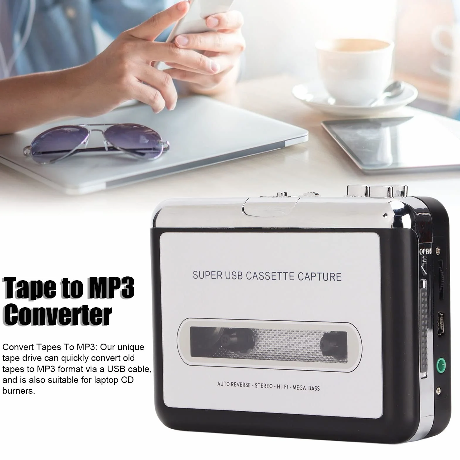 Odtwarzacz magnetofonowy 2 w 1, konwerter magnetofonów MP3, przenośny odtwarzacz muzyczny, kaseta Walkman, magnetofon USB do MP3 ze słuchawkami do laptopa