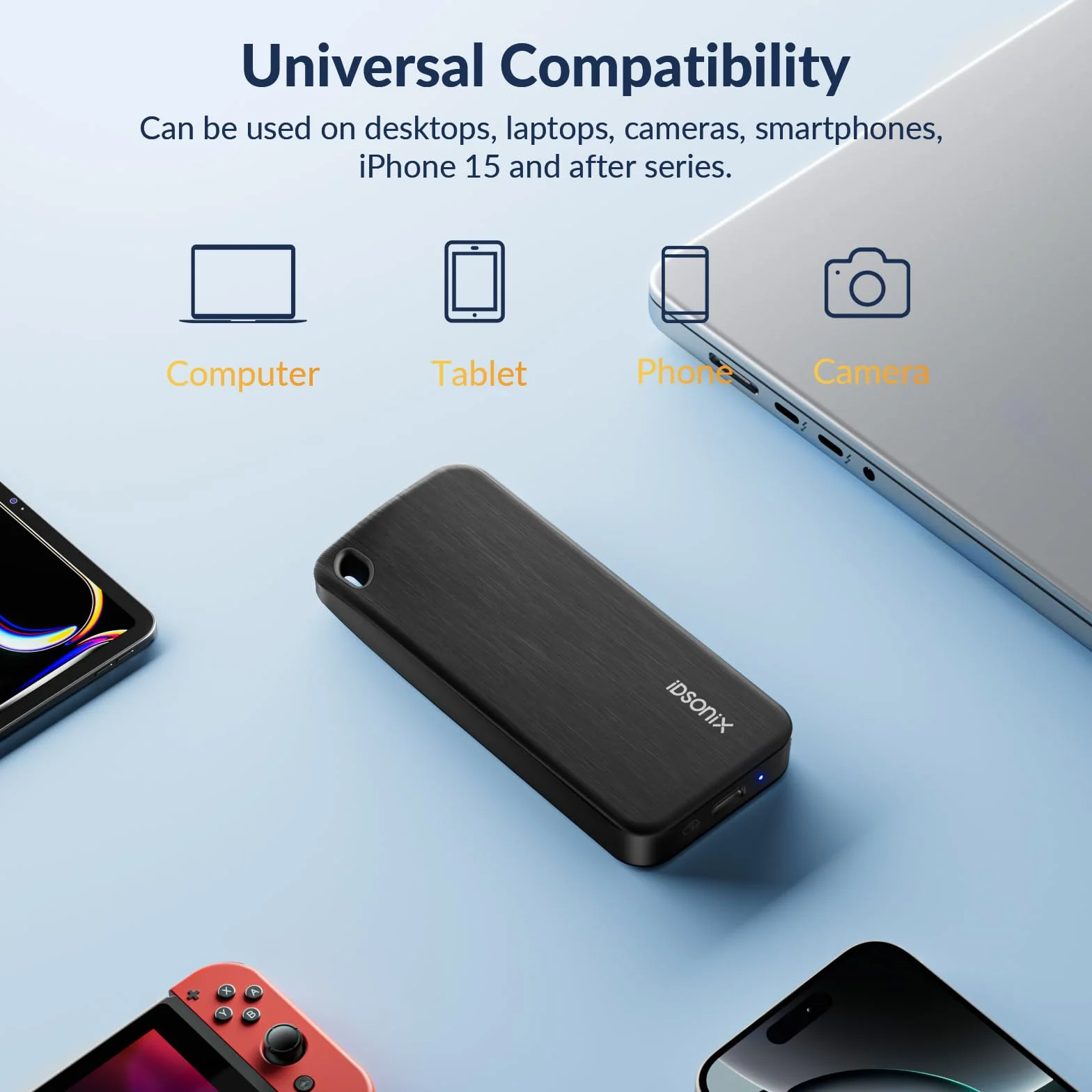 iDsonix Przenośny dysk SSD 1 TB, zewnętrzny dysk twardy, do 1000 MB/s, zewnętrzne napędy SSD z kablem USB C 2 w 1 do gier Xbox Series Gaming, Mac, iPhone 15 Pro, PC, laptopów, twórców (i10PRO)