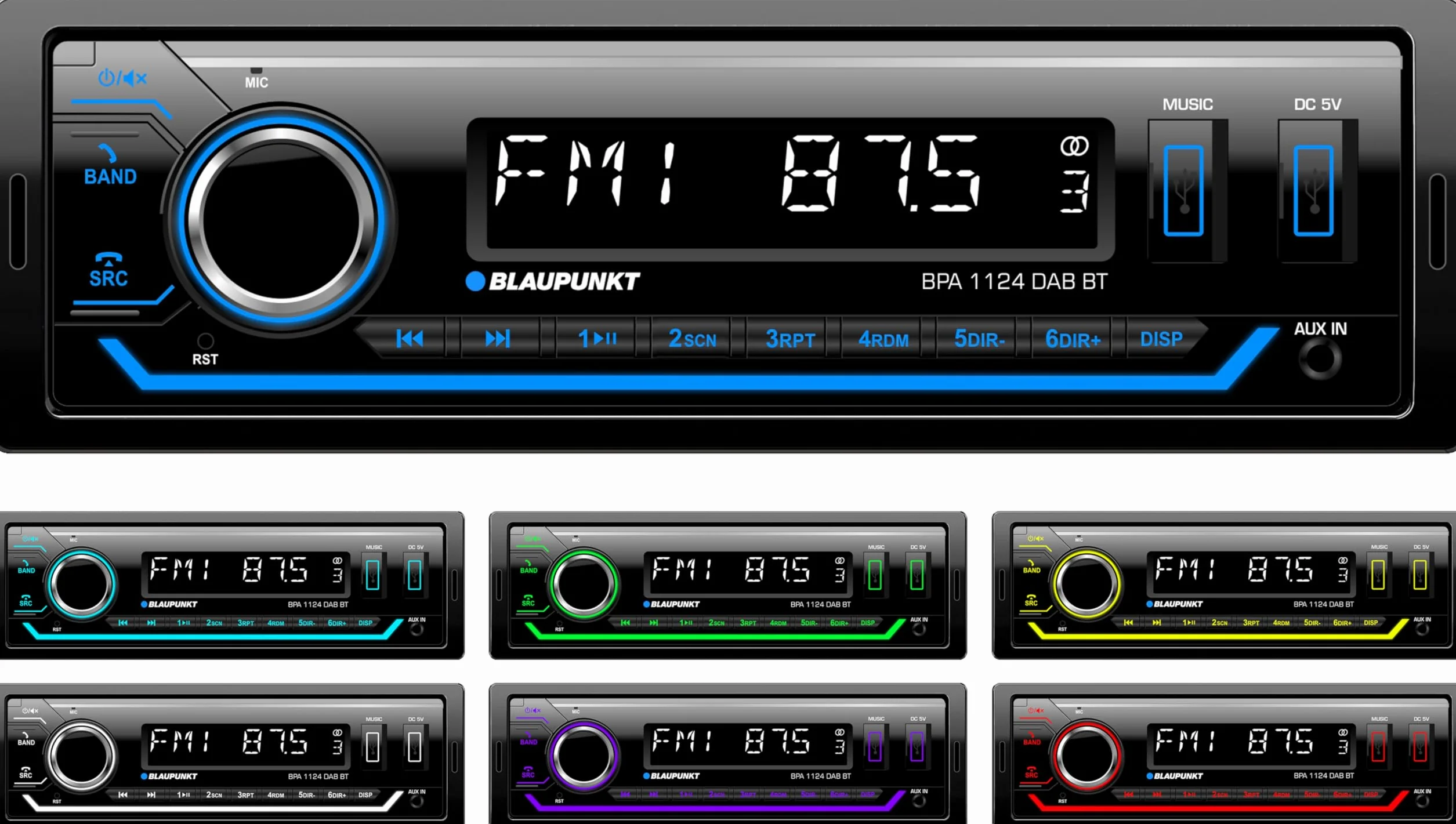 Blaupunkt BPA1124BT Wielokolorowe radio samochodowe z Dab+, RDS, Bluetooth, 2 x USB