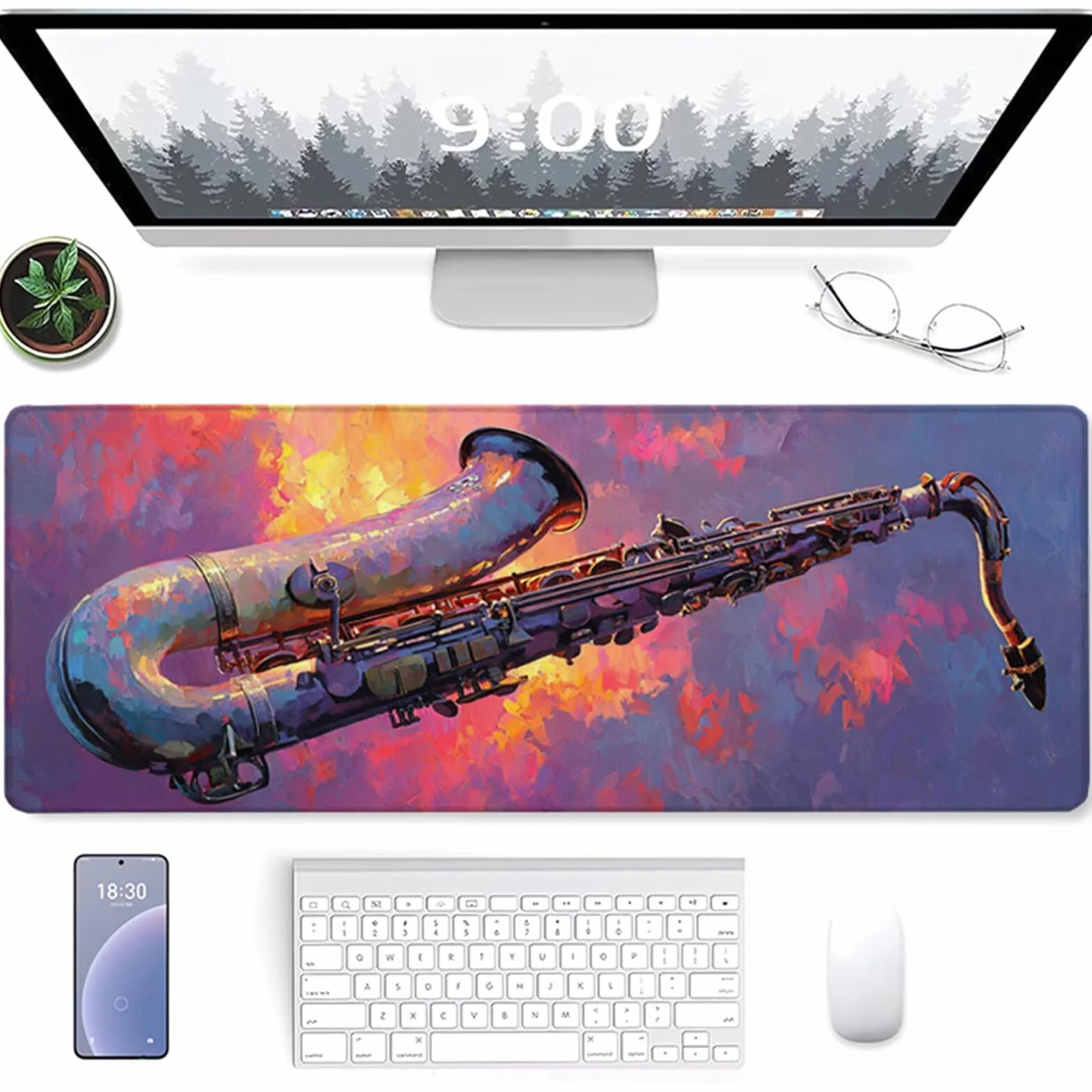Podkładka pod mysz do gier muzyczna 1200 x 600 x 3 mm, mata na biurko XXL Instrumenty muzyczne, podkładka na biurko z antypoślizgową gumową podstawą, podkładka pod mysz z szytymi krawędziami, do gier