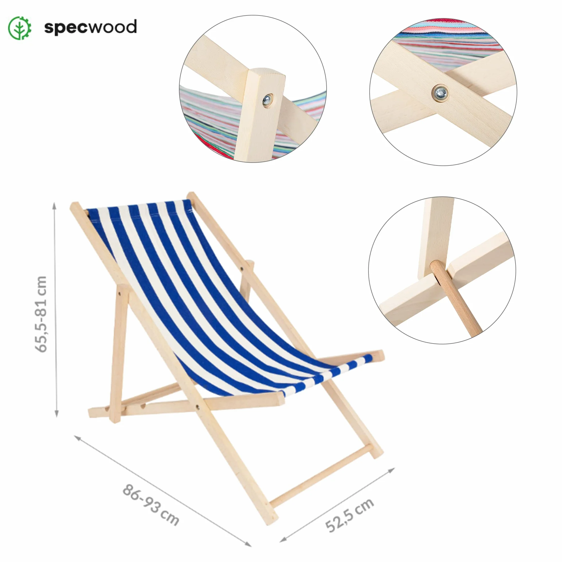 spec-wood Leżak drewniany plażowy/ogrodowy Regulowany Wytrzymały i Solidny Praktyczny Materiał Składany Łatwy w transporcie 119 cm x 58 cm Wzór Morski