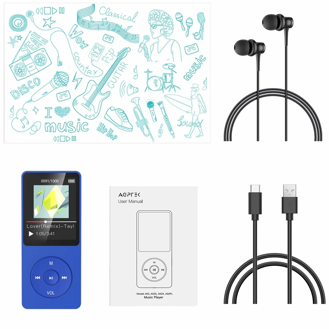 AGPTEK Odtwarzacz MP3 8 GB, 70 godzin odtwarzania, kolor granatowy