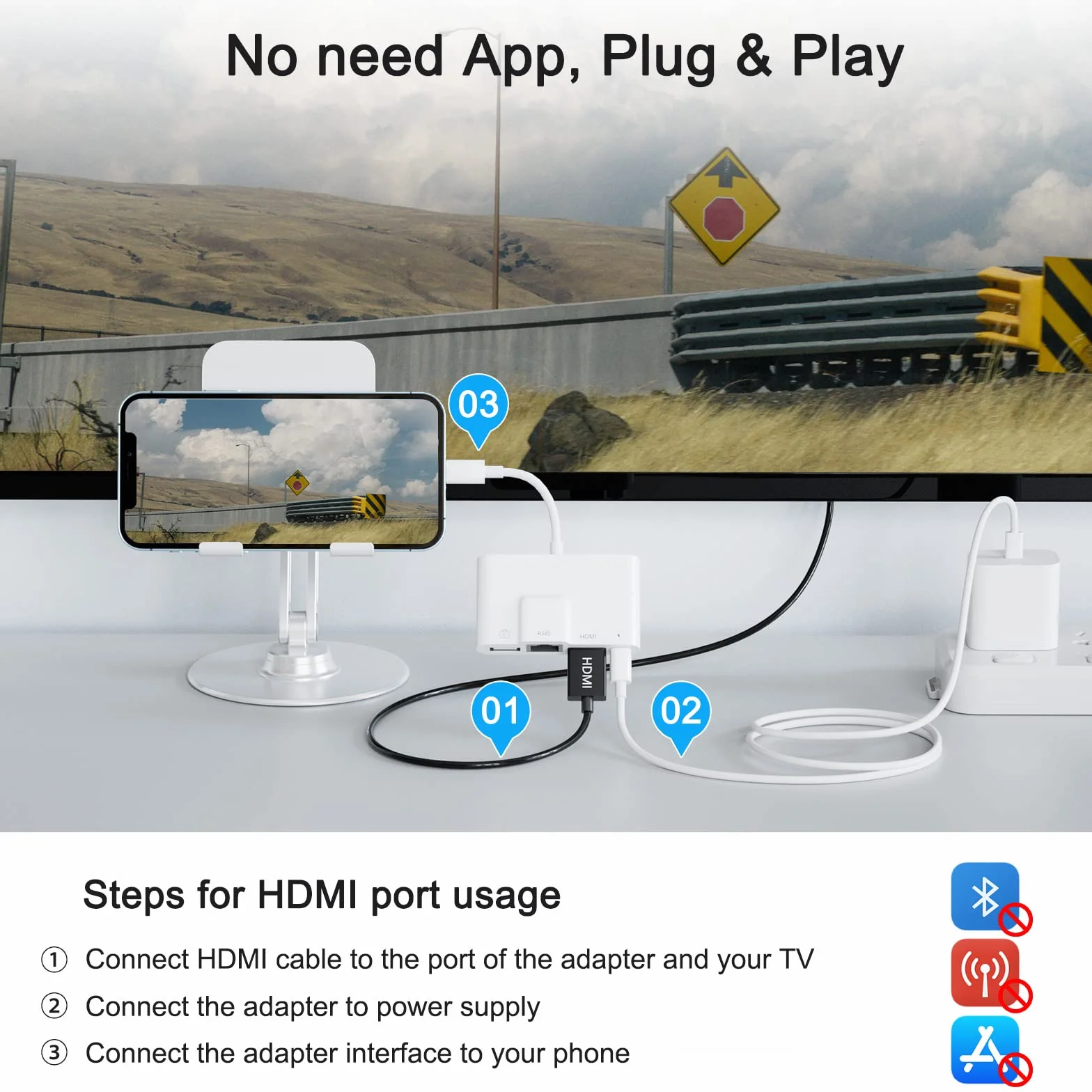 Adapter HDMI Ethernet LAN z iPhone 4 w 1, kompatybilny z iPhone 14 12/13/11/XS/XR/X/8/7/Pad
