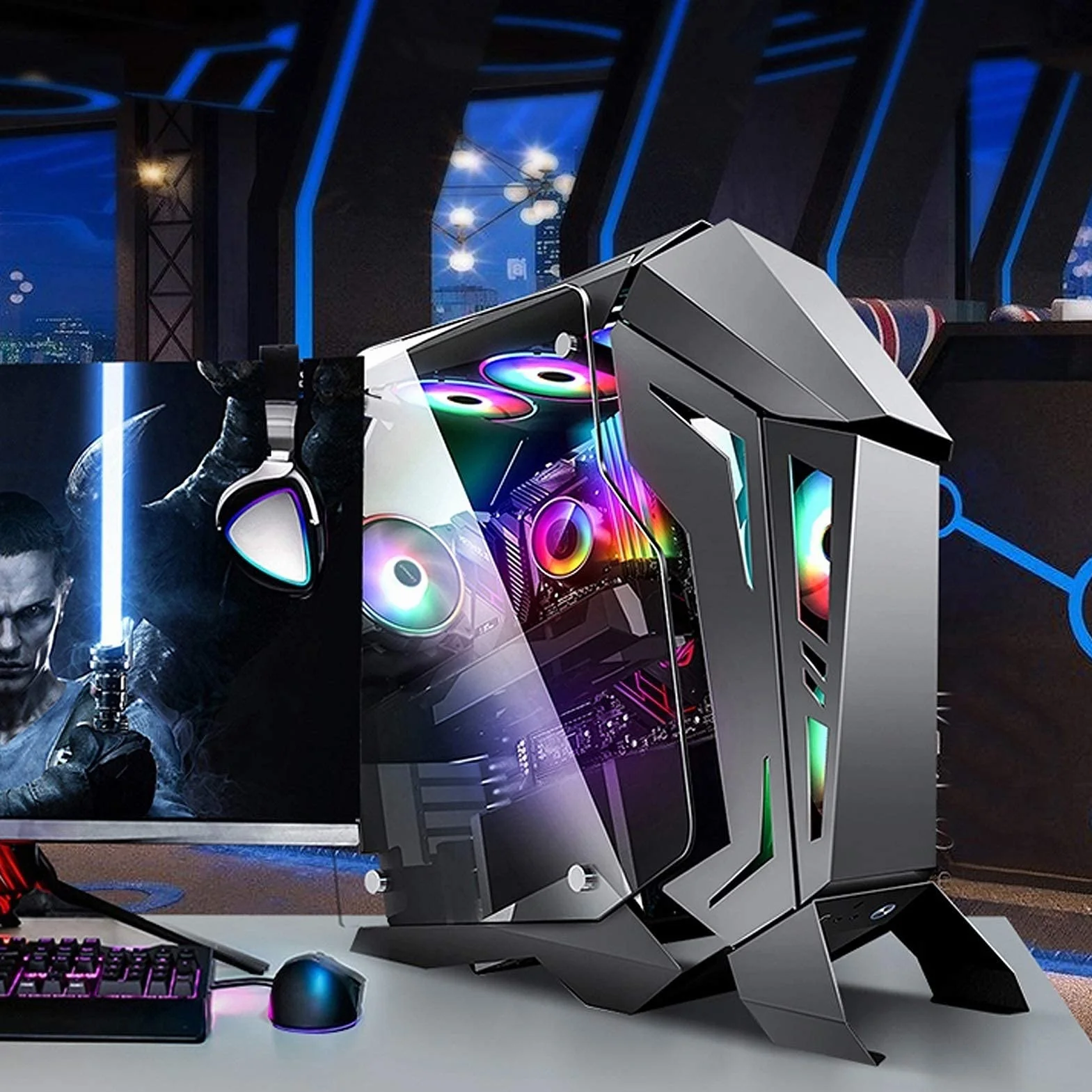 Szafka Gier, Komputer W Środku Wieży ATX, Dwustronny Szkło Hartowane, 2 × USB3.0, Odpowiednie Do Pulpitu, W Tym Panele Spersonalizowane
