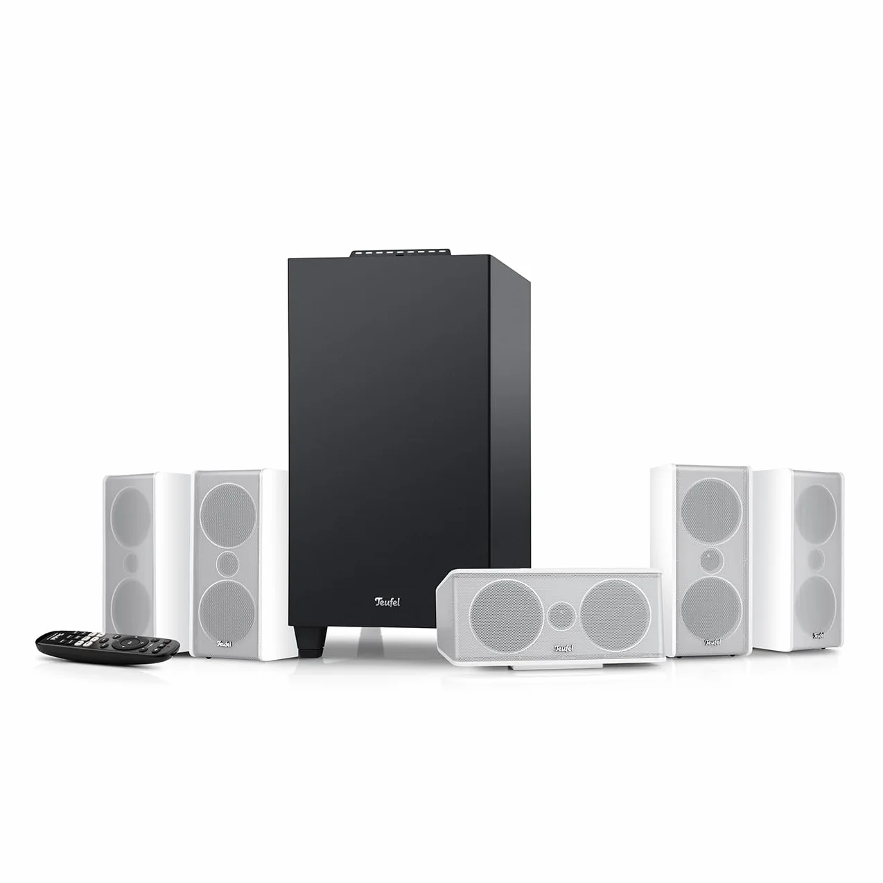 Teufel CONSONO 35 Concept Surround 5.1 zestaw gotowy do gry, kompletny system 5.1 zapewniający prawdziwy dźwięk przestrzenny podczas gier, dźwięku filmu i muzyki (biały)