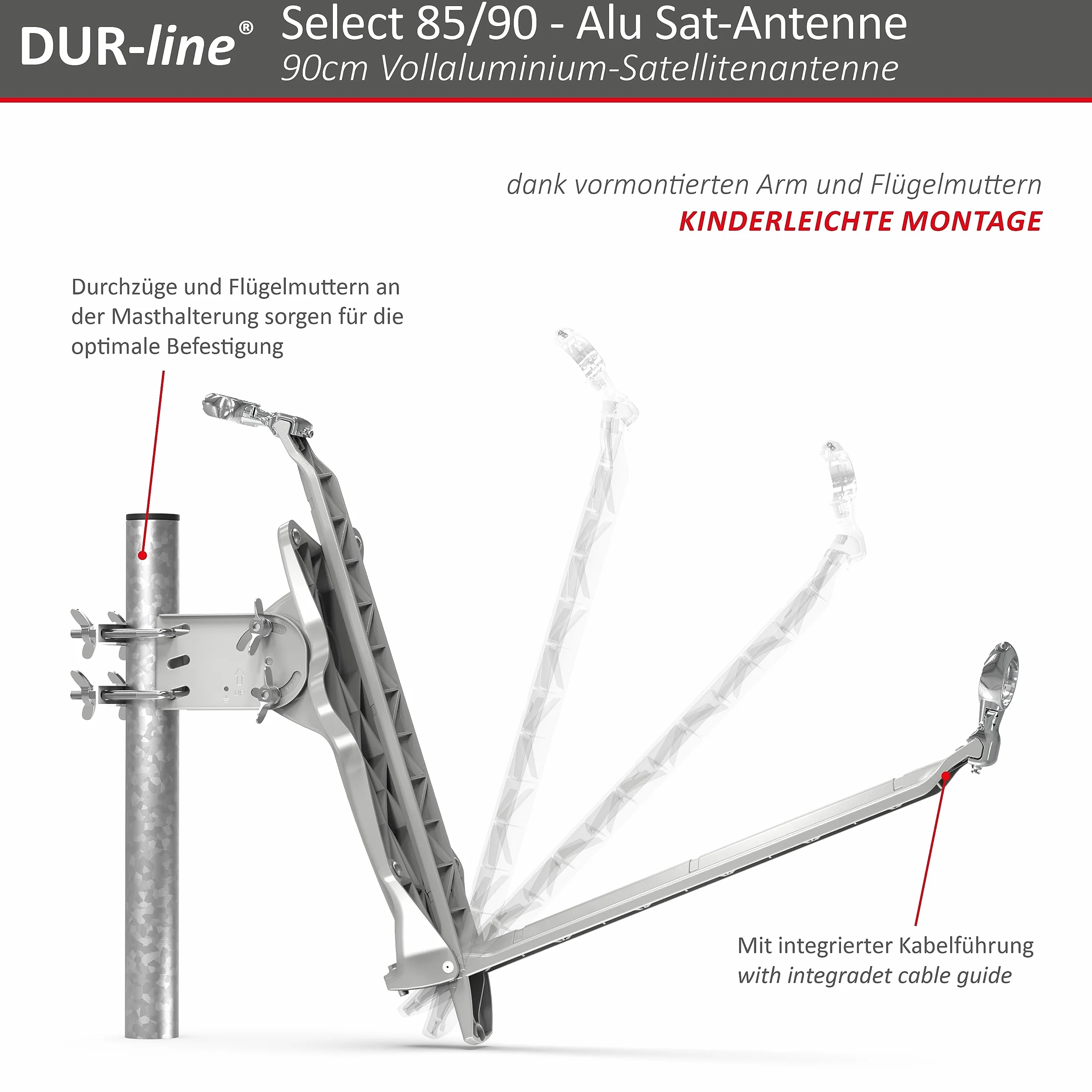 DUR-line Select Aluminiowa antena satelitarna, 85 cm x 90 cm, antracytowa