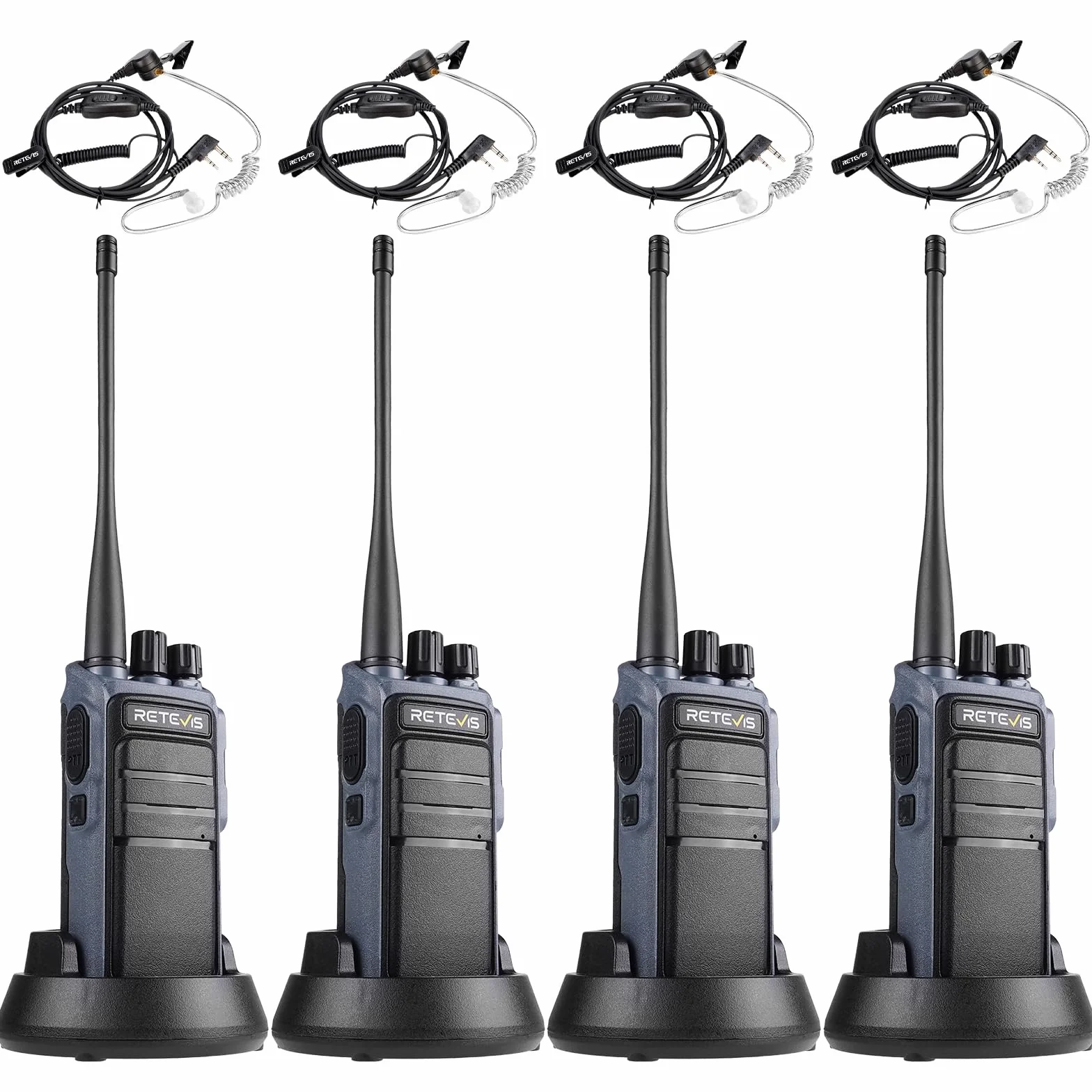 Retevis C64 Walkie Talkies Dwupasmowe krótkofalówki dalekiego zasiegu, Inteligentne Rozpoznawanie Głosu, Redukcja Szumów, Przenośne Radio ze Słuchawkami do Restauracji, Hoteli (Czarne, 4 szt)